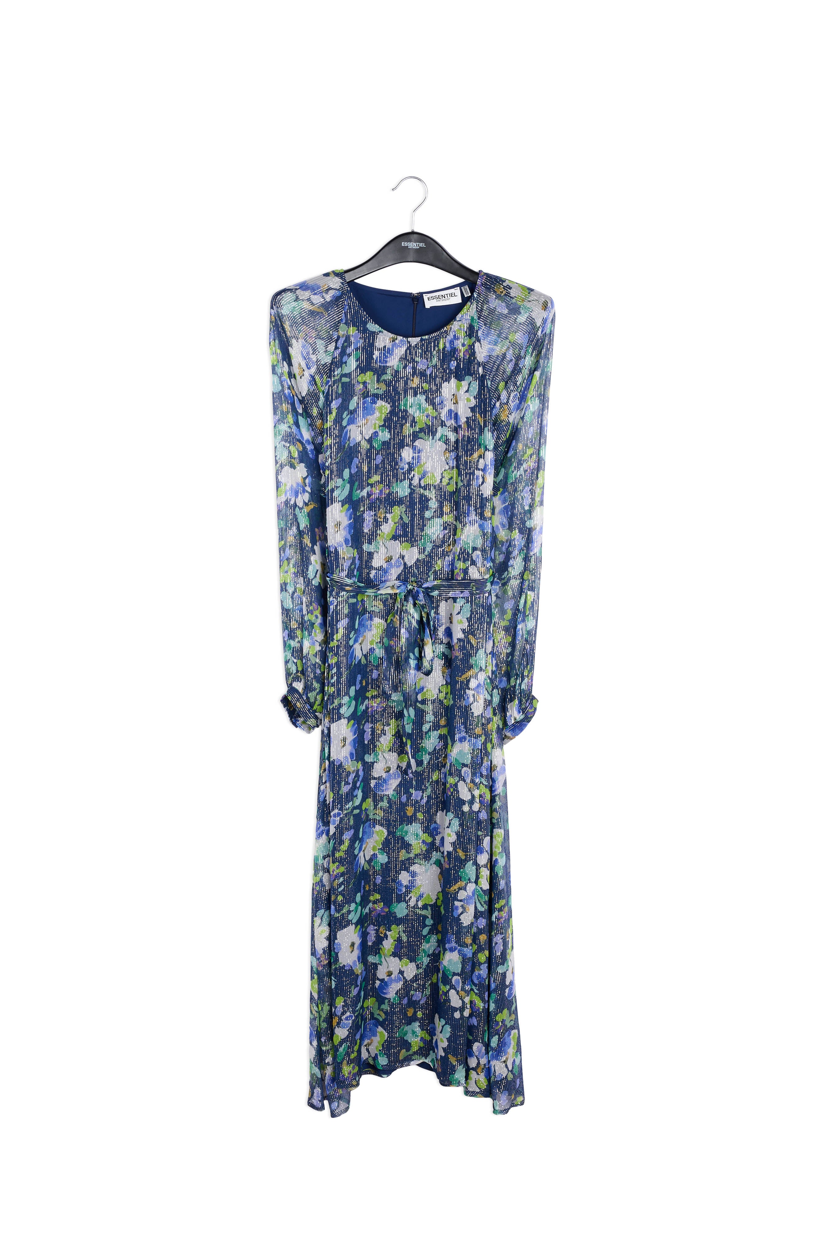 Mint green floral-print belted midi dress RE—SSENTIEL | Essentiel second hand