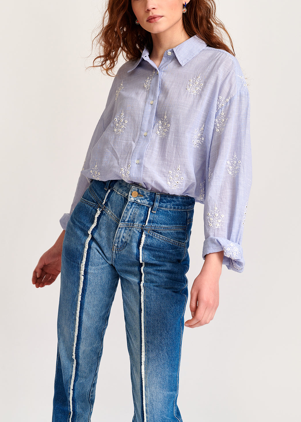Light blue embellished embroidered cotton shirt RE—SSENTIEL | Essentiel second hand