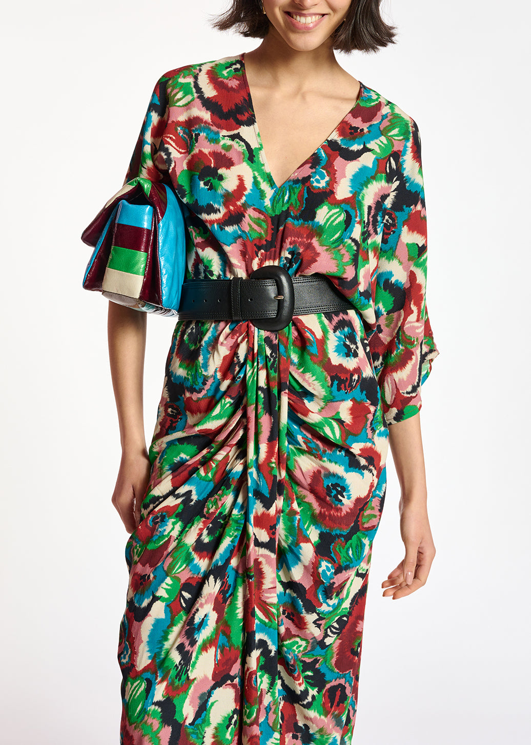 Multicolor kimono dress with floral print RE—SSENTIEL | Essentiel second hand