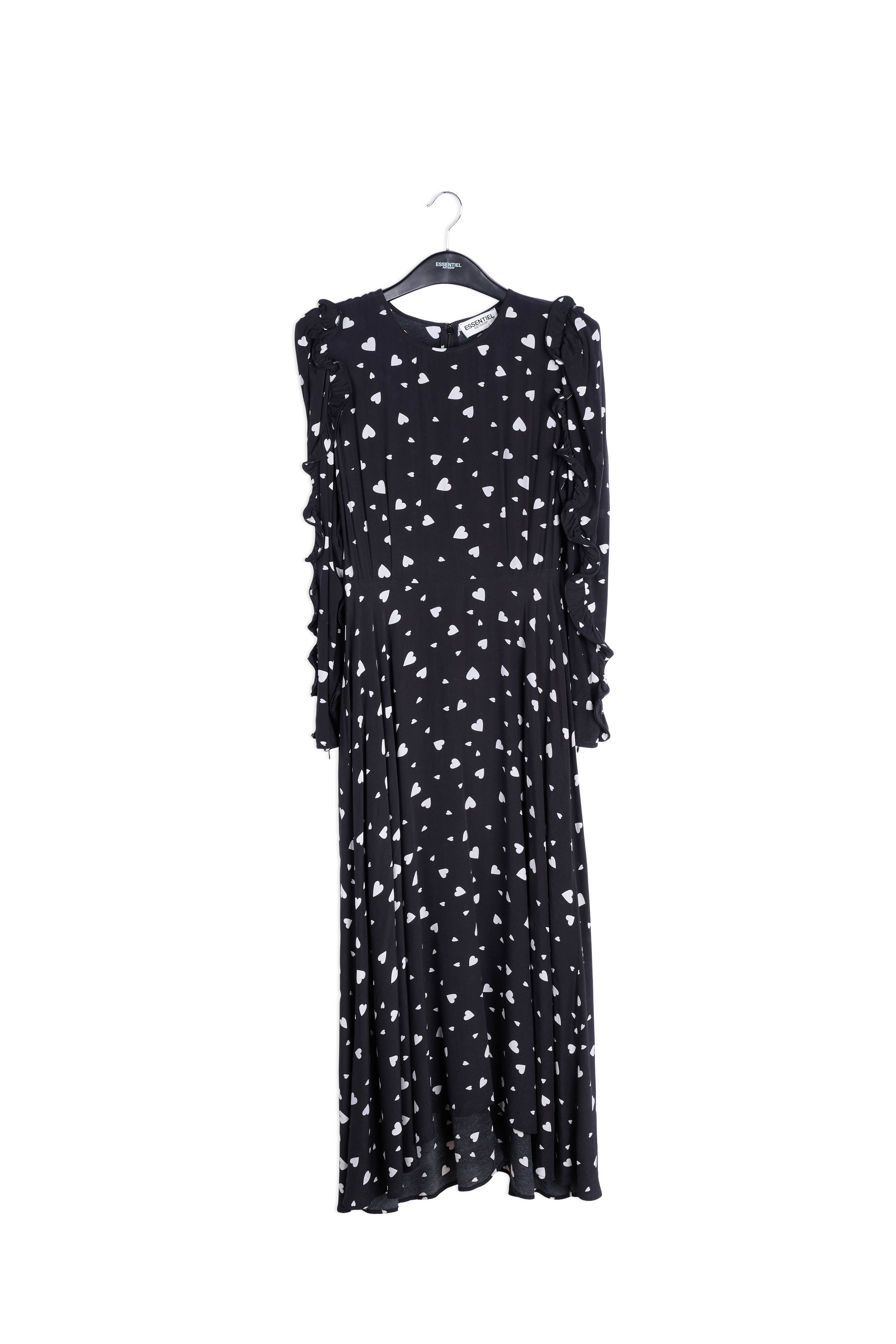 Black heart-print maxi dress with ruffle details RE—SSENTIEL | Essentiel second hand