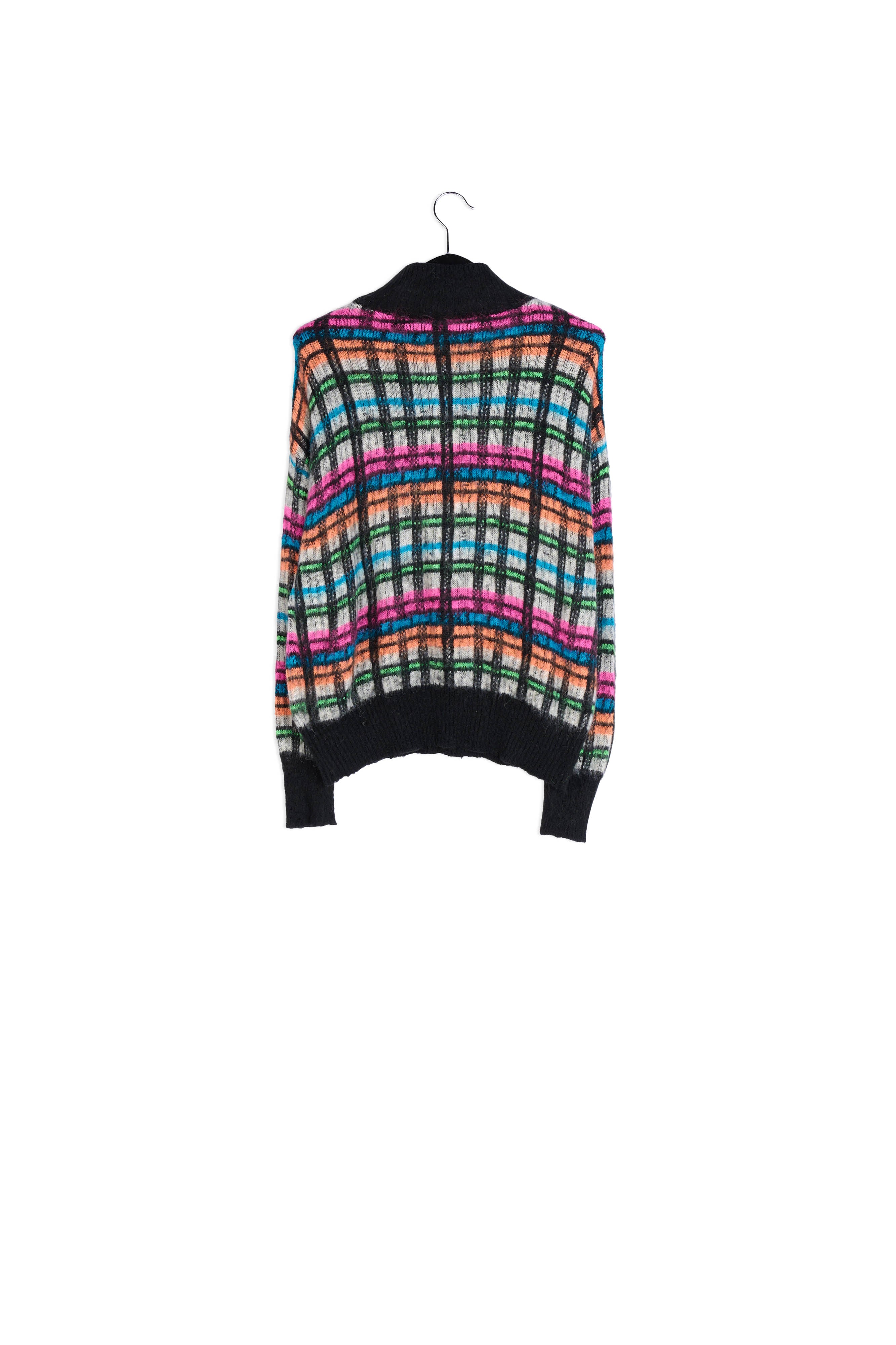 Pull tricoté noir, blanc et fuchsia à finition brossée RE—SSENTIEL | Essentiel second hand