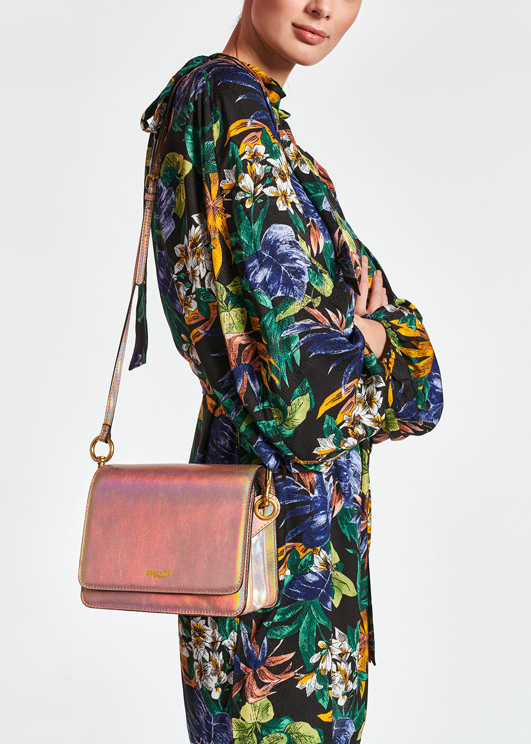 Black floral-print mini dress with pussy-bow RE—SSENTIEL | Essentiel second hand