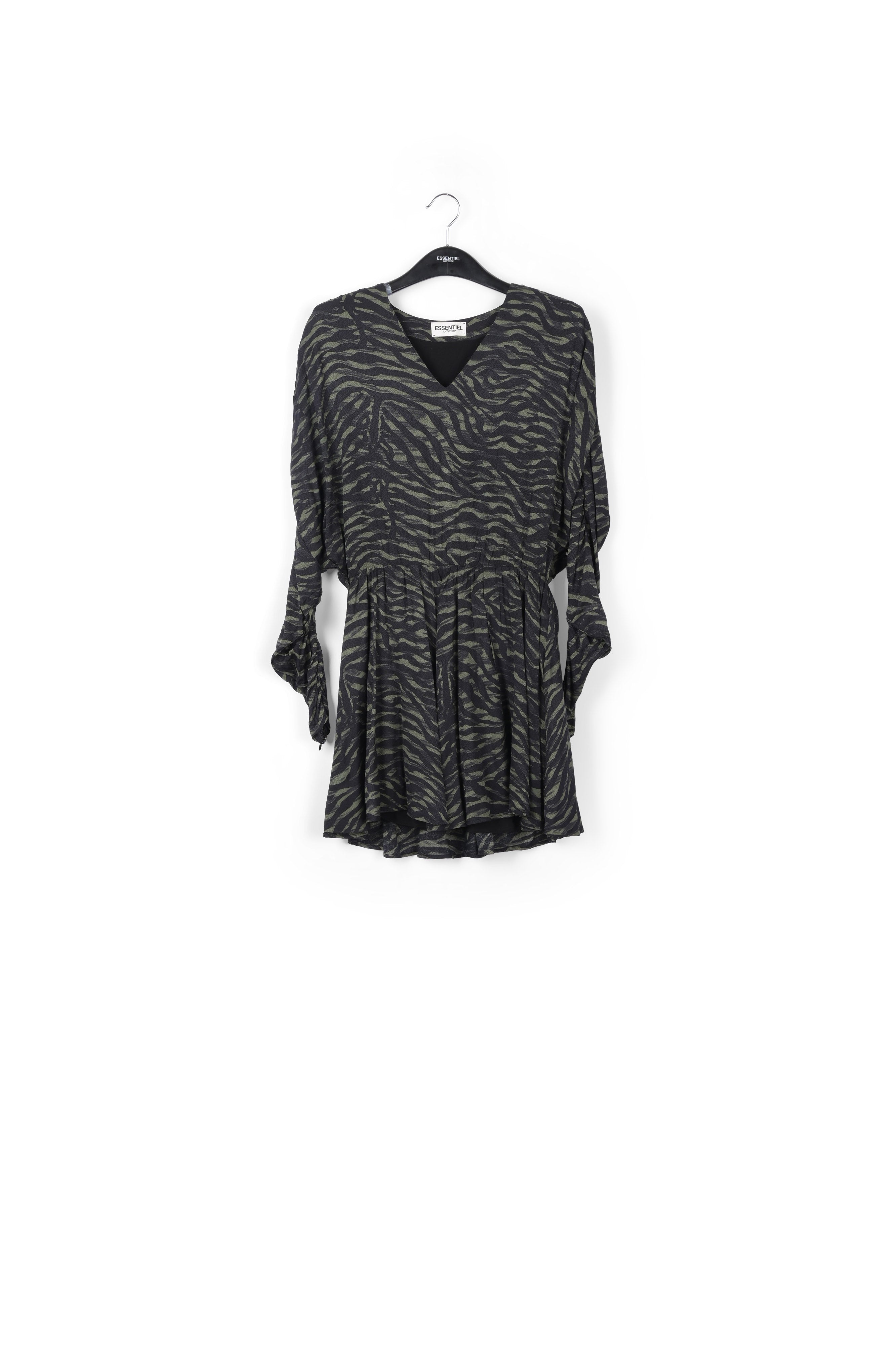 Khaki and black zebra print mini dress RE—SSENTIEL | Essentiel second hand