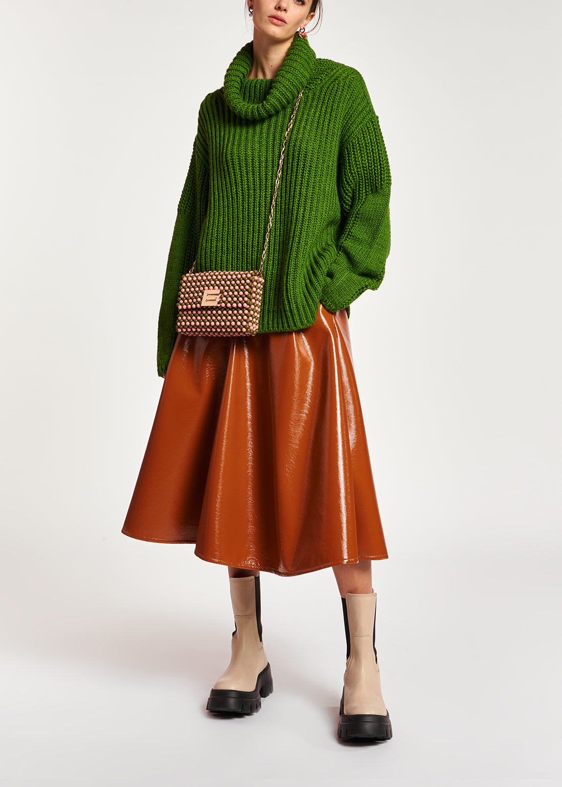 Green chunky ribbed turtleneck sweater RE—SSENTIEL | Essentiel second hand