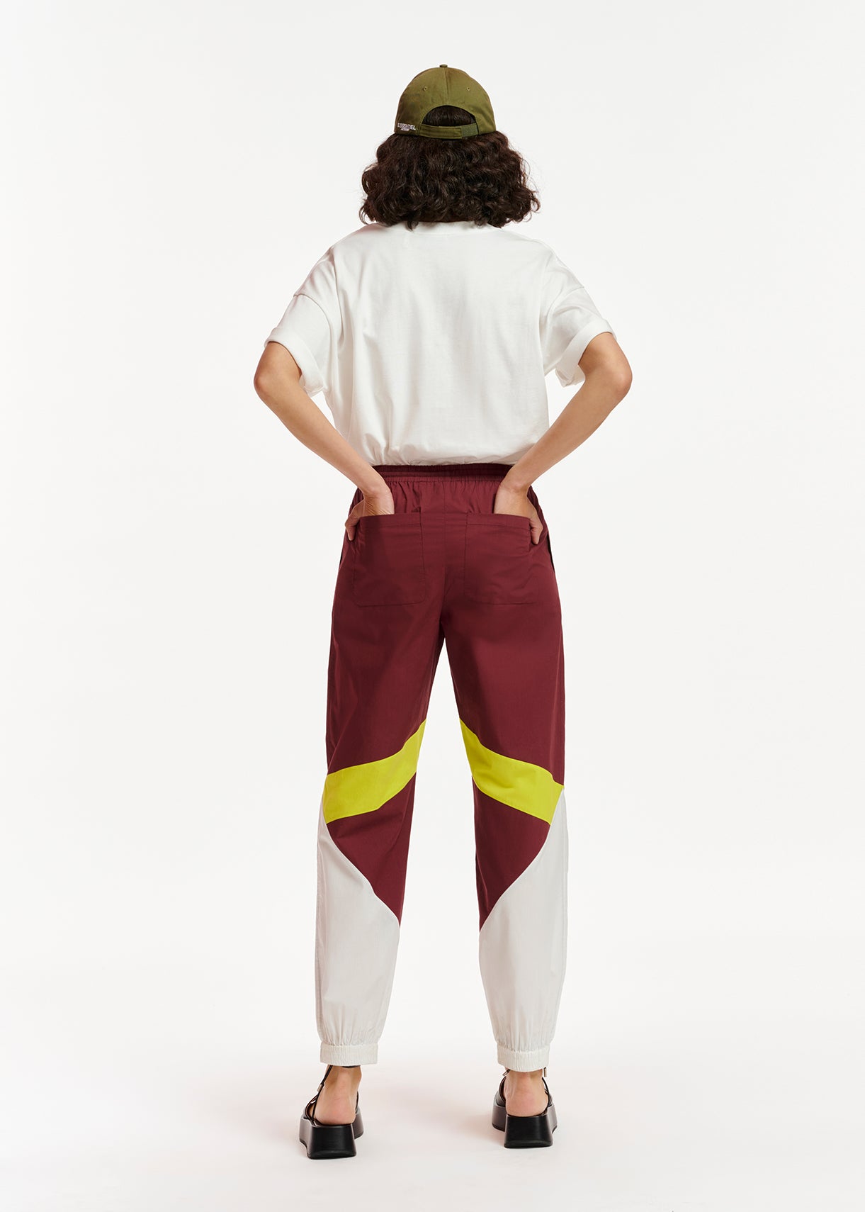 Burgundy, white and lime green cotton track pants RE—SSENTIEL | Essentiel second hand