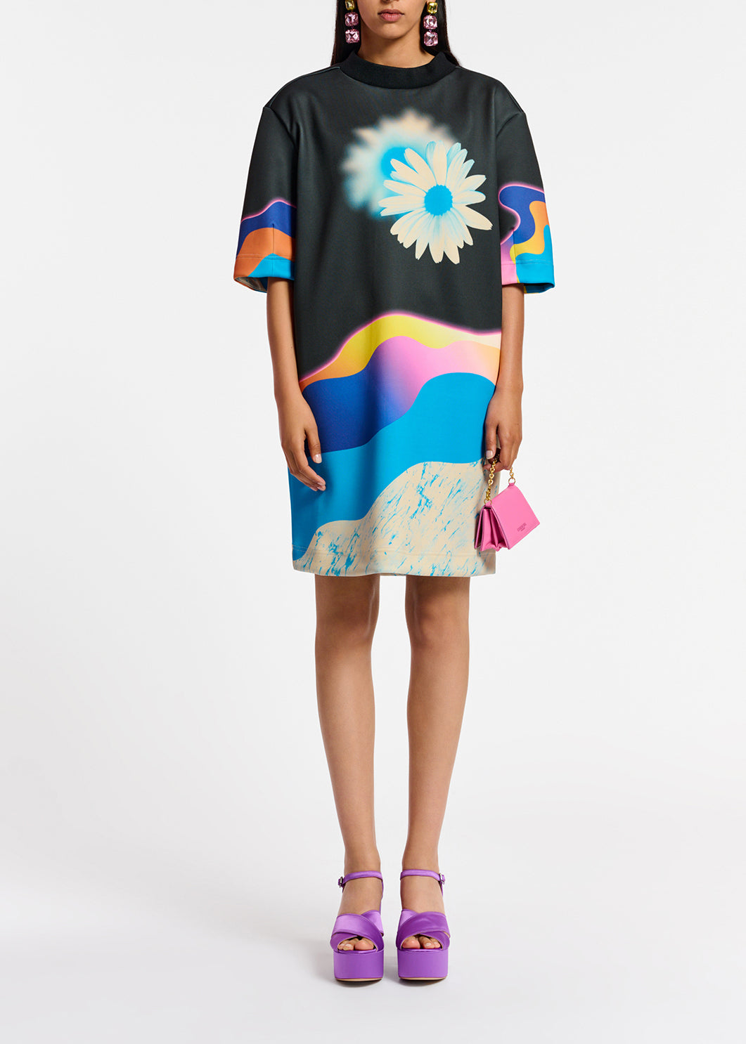 Black knee-length dress with multicolor print RE—SSENTIEL | Essentiel second hand
