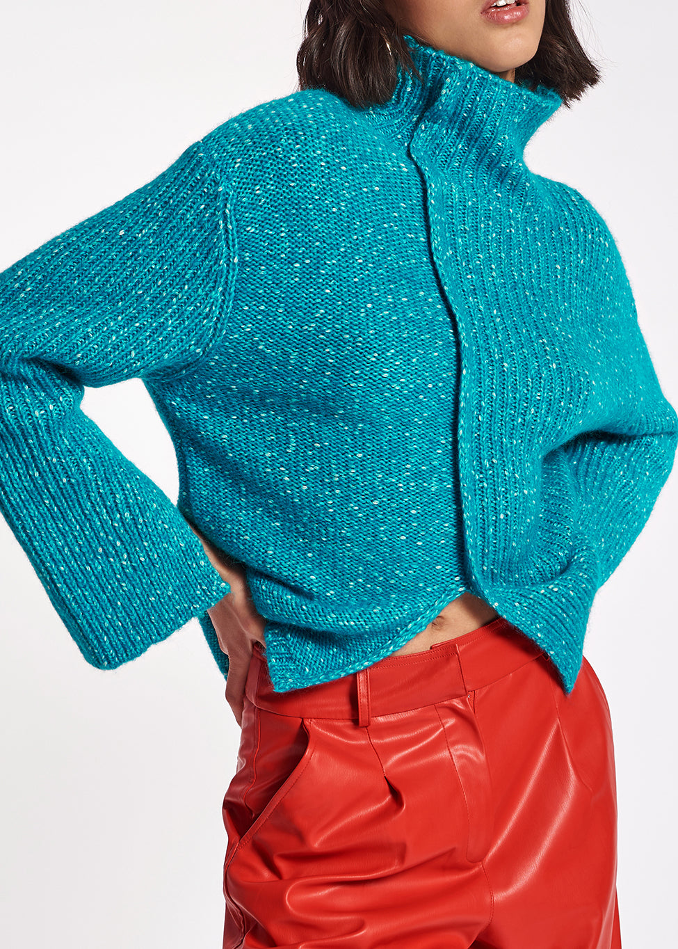 Blue mélange turtleneck knit sweater RE—SSENTIEL | Essentiel second hand