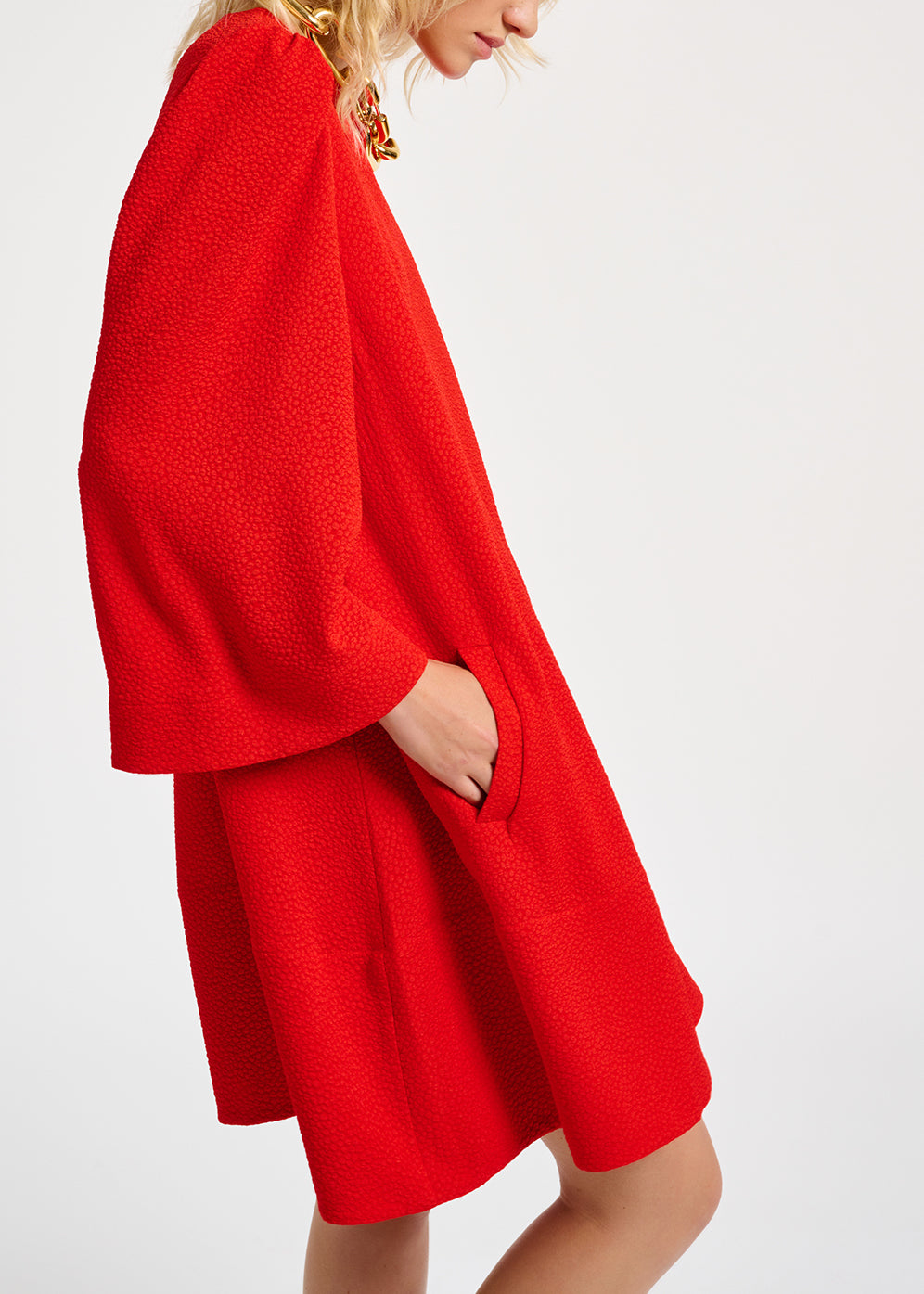 Red mini dress with trumpet sleeves RE—SSENTIEL | Essentiel second hand