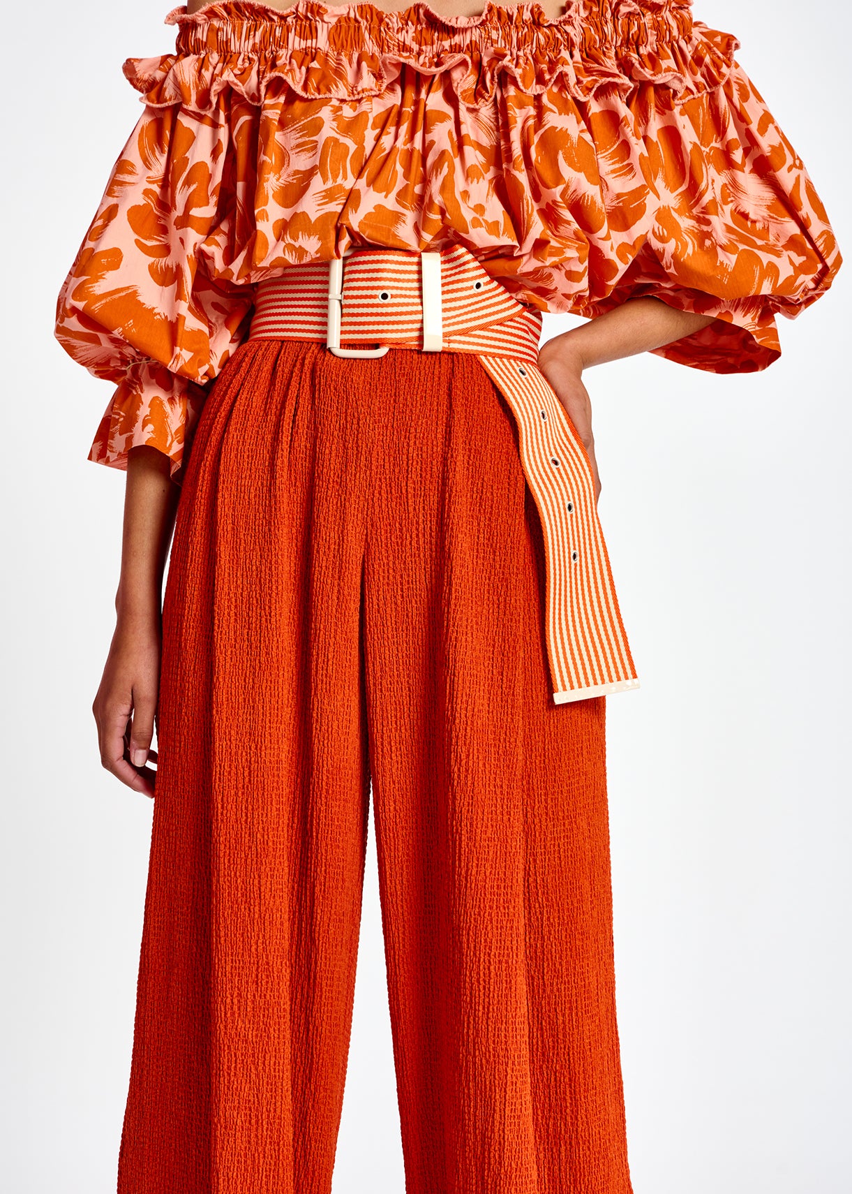 Orange wide-leg seersucker pants RE—SSENTIEL | Essentiel second hand