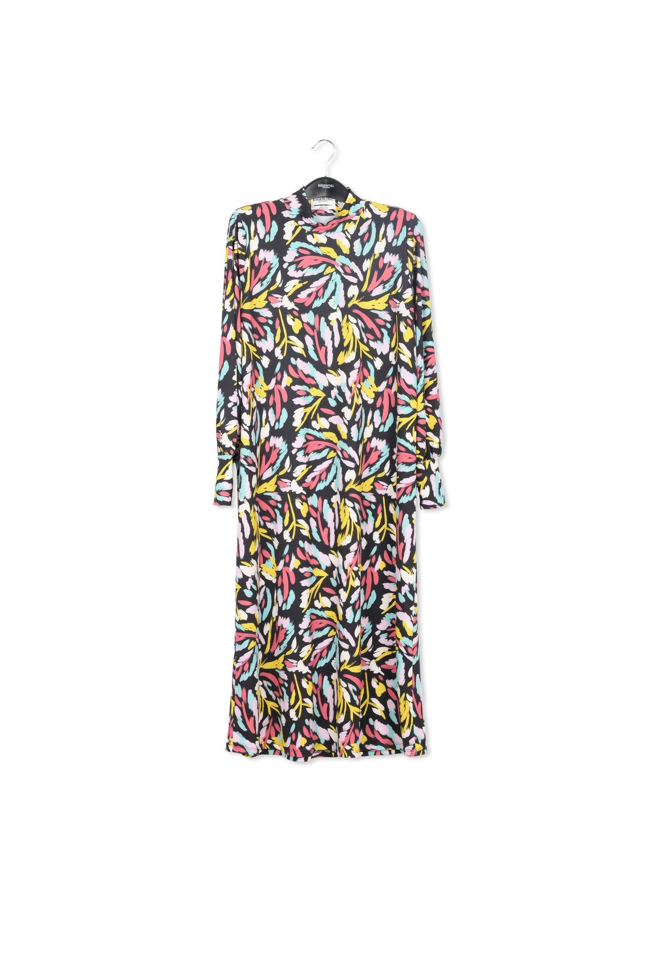 Black, coral red and purple stretch-jersey midi dress RE—SSENTIEL | Essentiel second hand