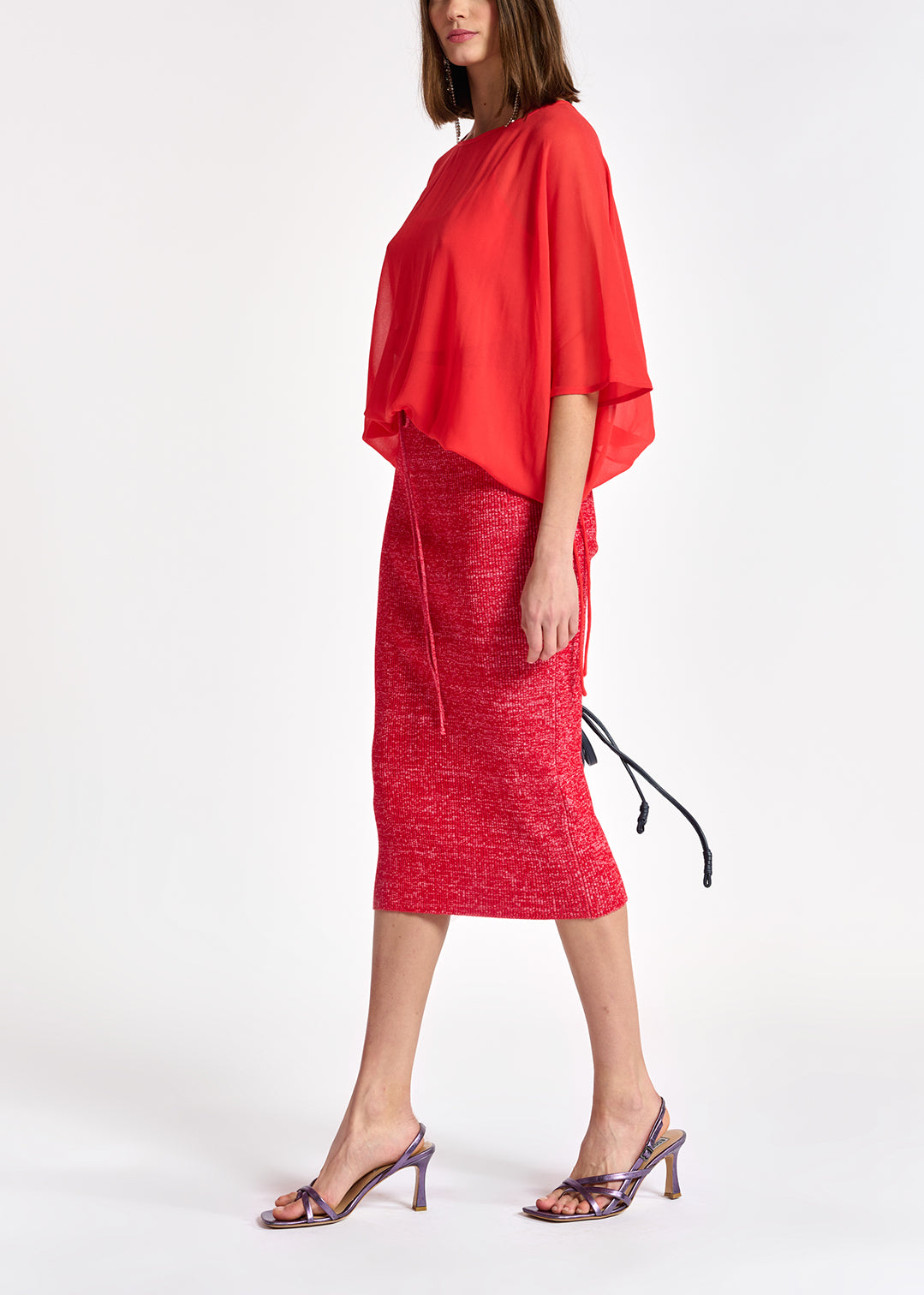 Red voluminous sheer top RE—SSENTIEL | Essentiel second hand