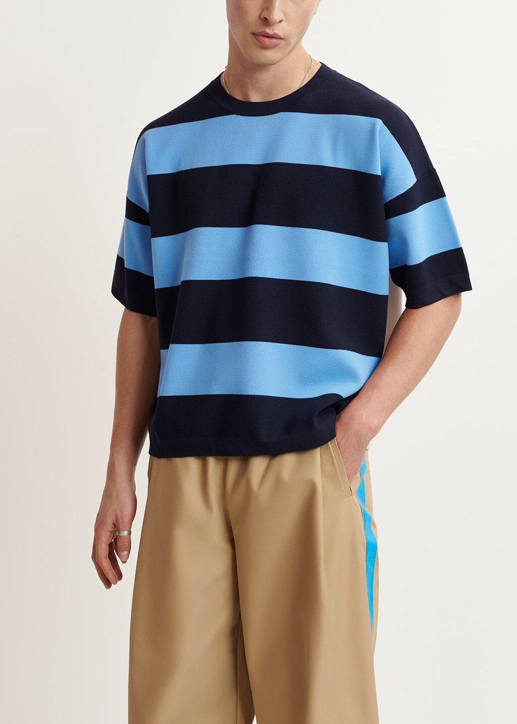 Blue and navy blue striped knit sweater RE—SSENTIEL | Essentiel second hand