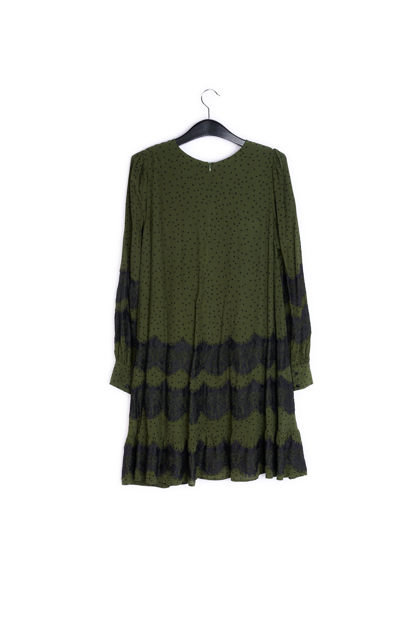 Khaki green mini dress with lace inserts RE—SSENTIEL | Essentiel second hand