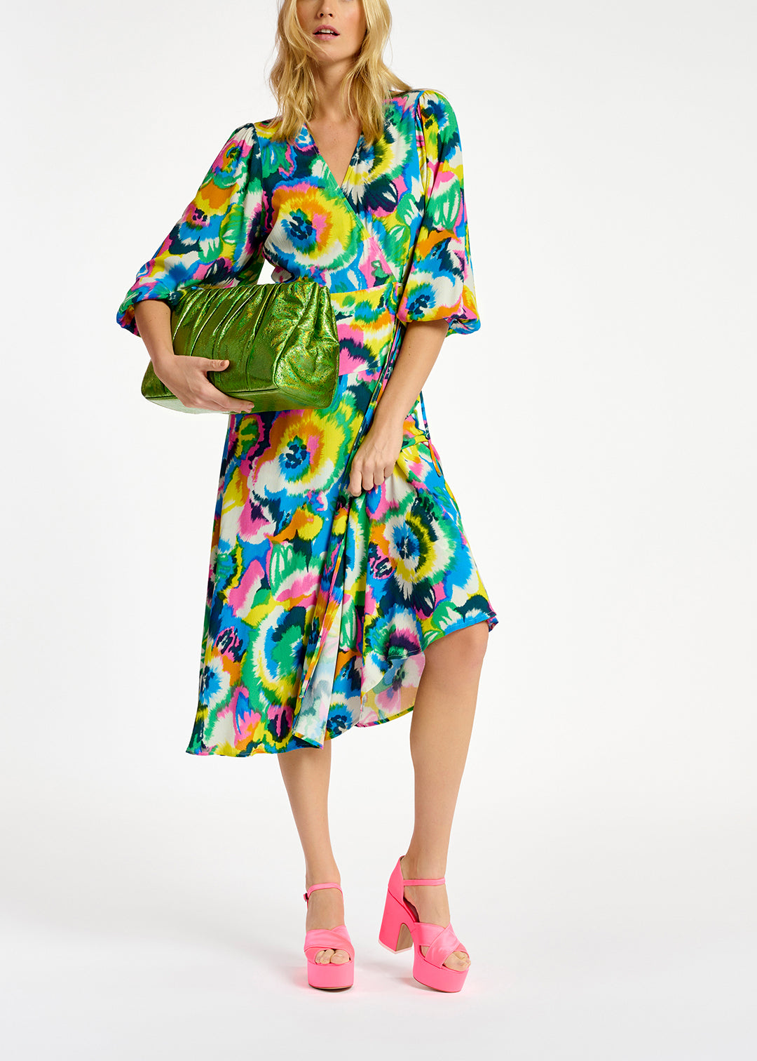 Multicolor floral print midi-length wrap dress RE—SSENTIEL | Essentiel second hand
