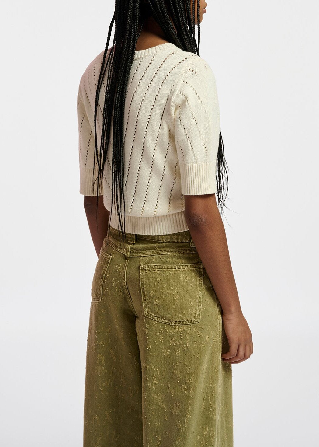 Ecru pointelle-knitted sweater with embroideries RE—SSENTIEL | Essentiel second hand