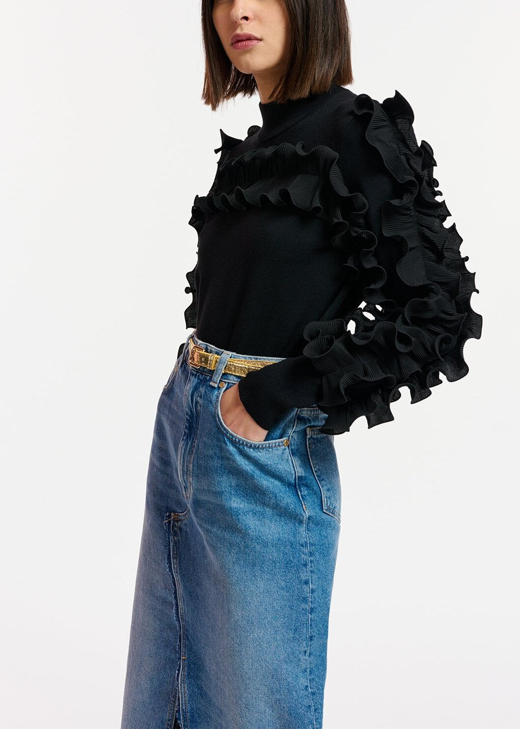 Black knit sweater with ruffles RE—SSENTIEL | Essentiel second hand
