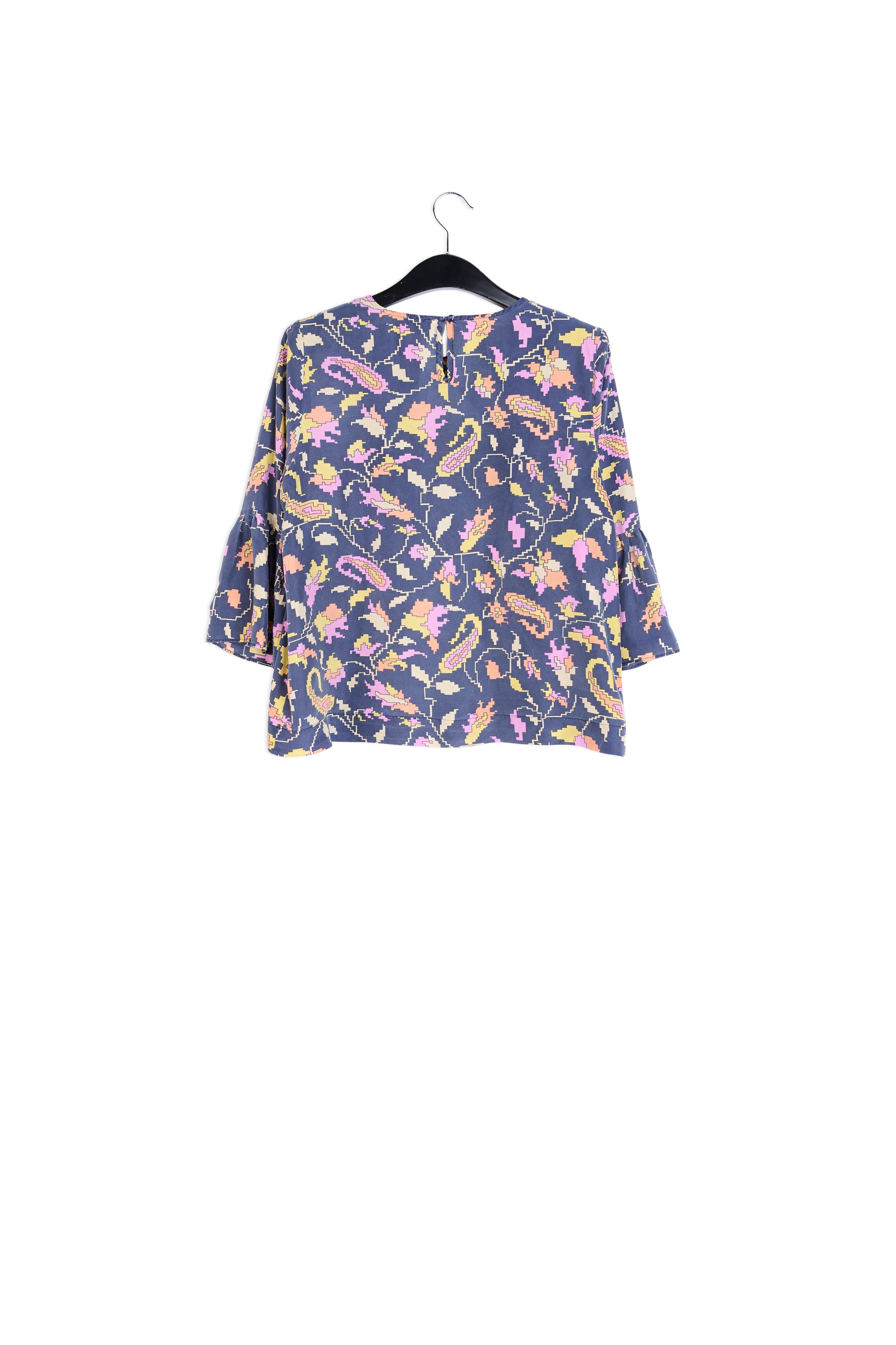 Blauwe zijden top met bloemenprint RE—SSENTIEL | Essentiel second hand