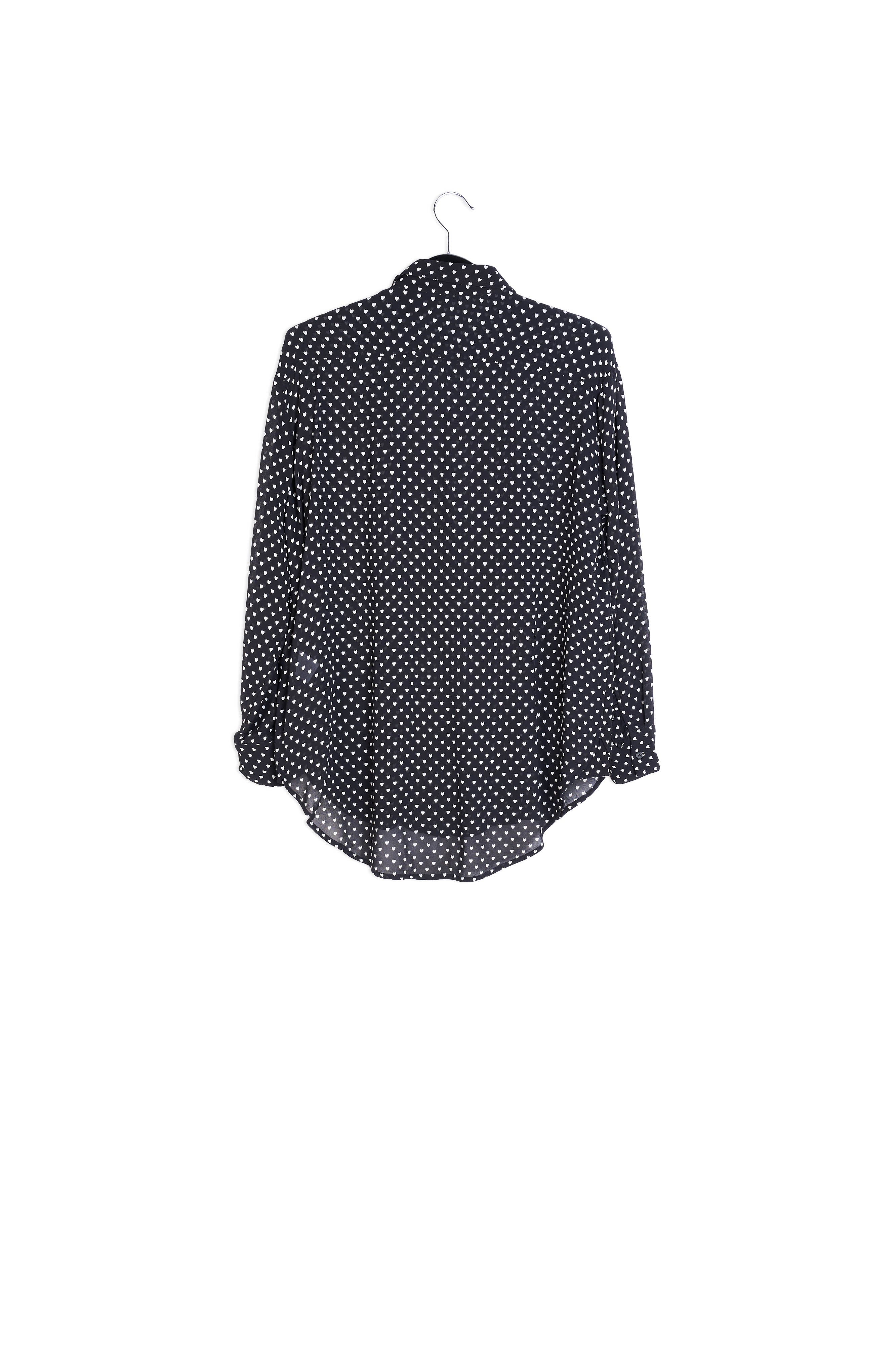 Zwart hemd met ruches en hartenprint RE—SSENTIEL | Essentiel second hand