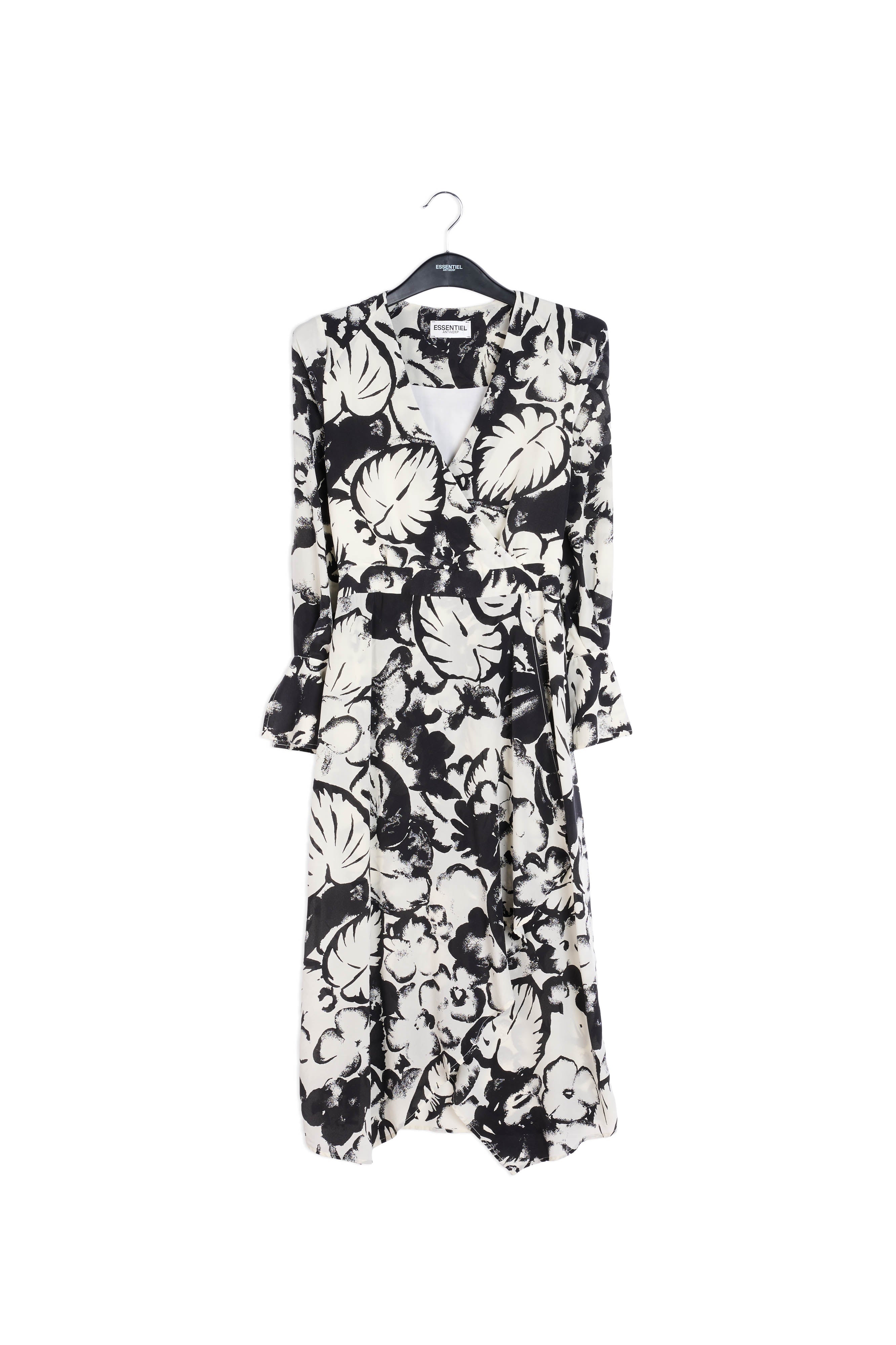 Off-white botanical-print silk midi dress RE—SSENTIEL | Essentiel second hand