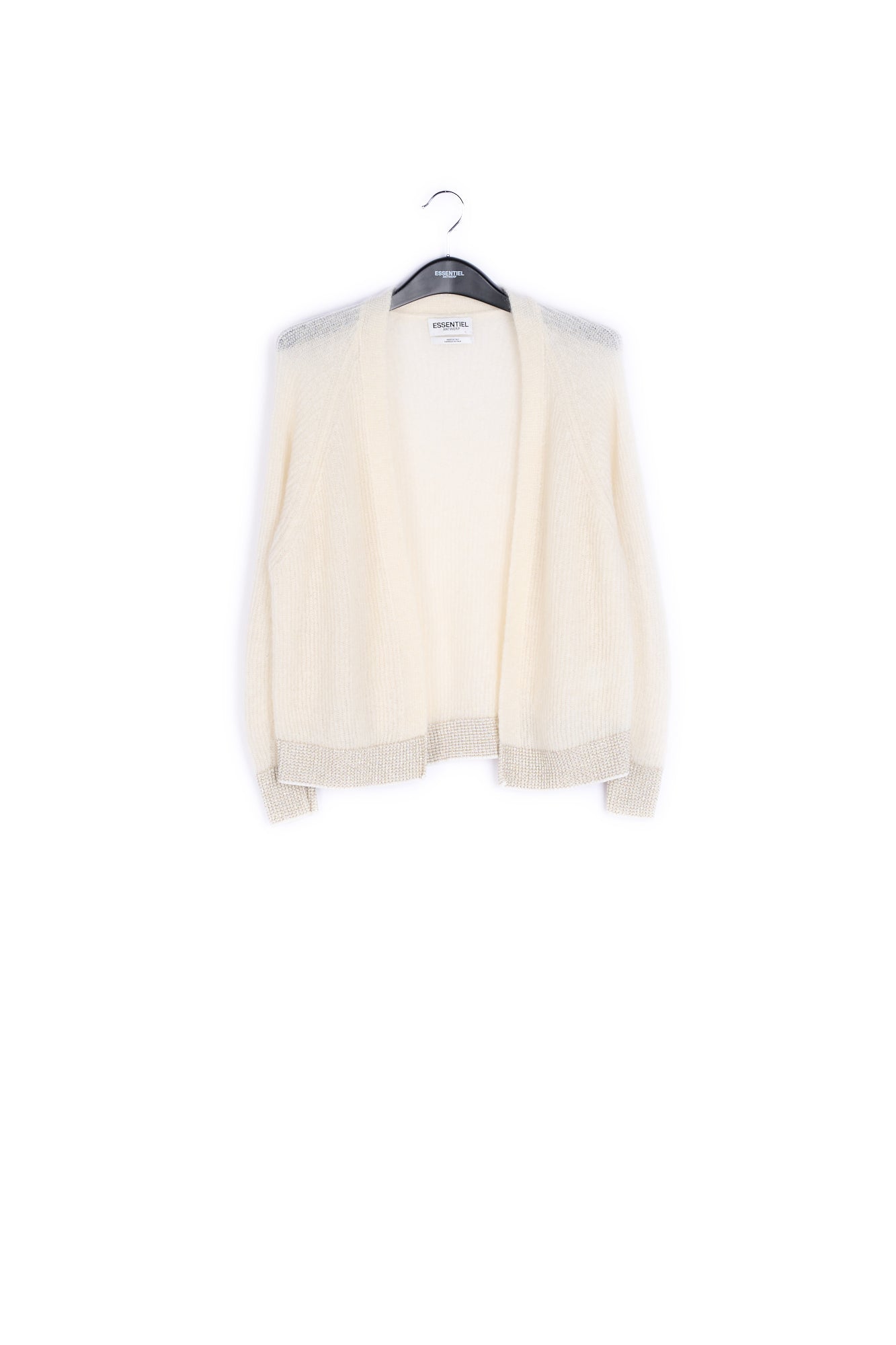 Off-white ribbed open cardigan with accentuated trims RE—SSENTIEL | Essentiel second hand