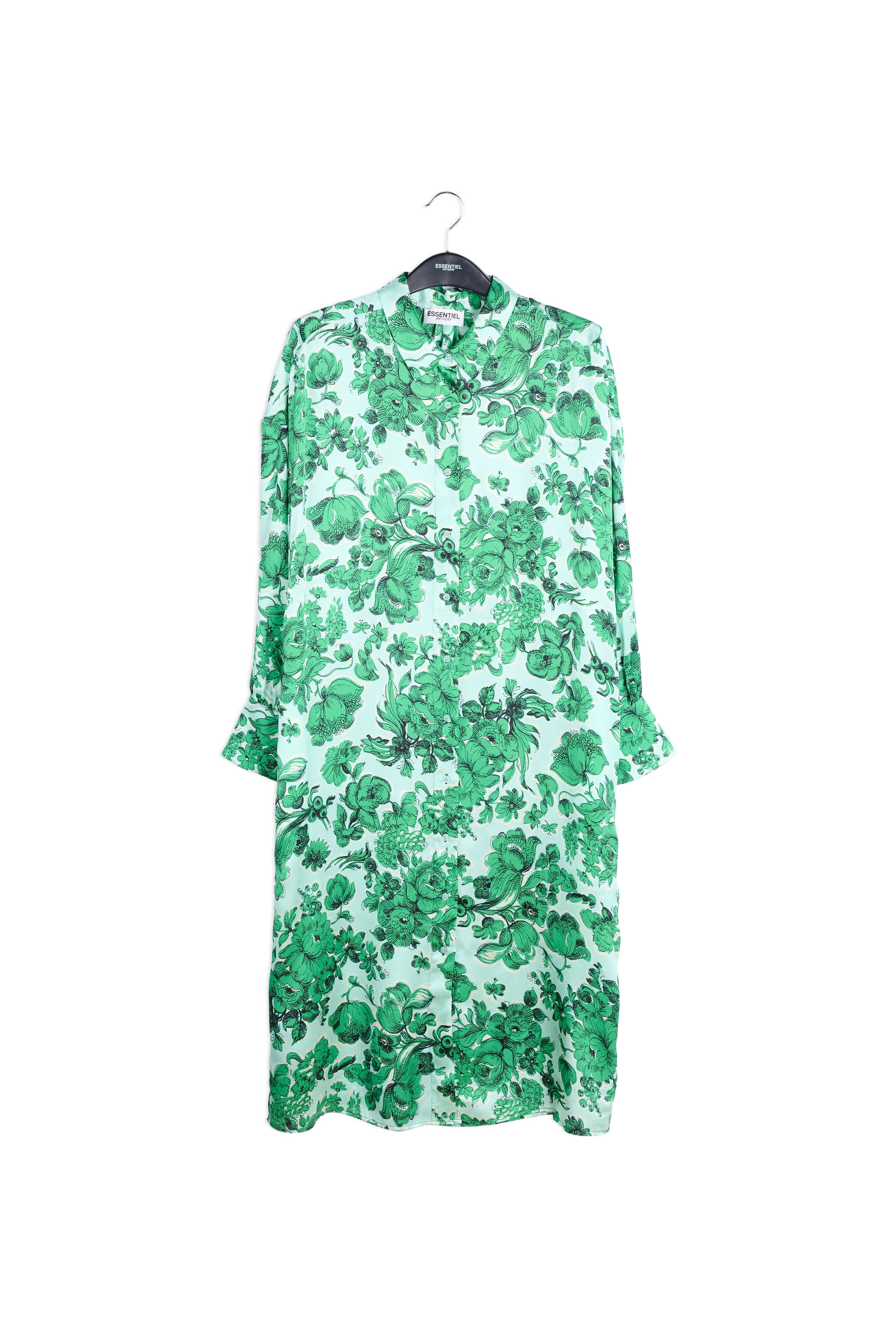 Light blue and green floral silk shirt dress RE—SSENTIEL | Essentiel second hand