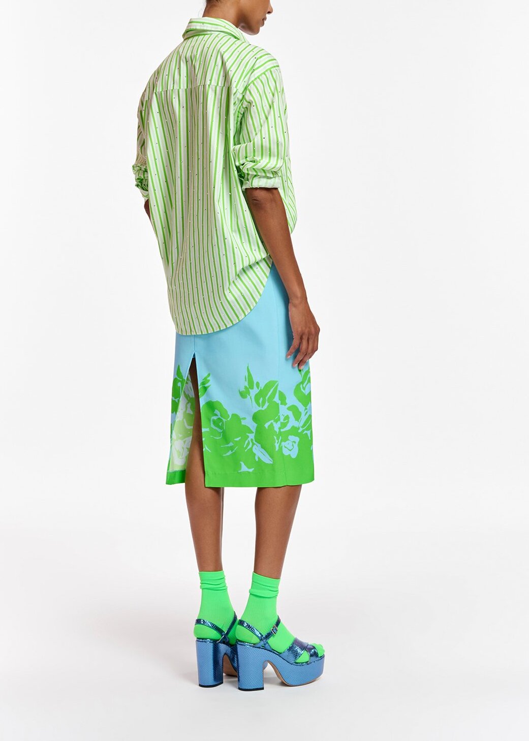 White and green striped cotton shirt with rhinestone embellishments RE—SSENTIEL | Essentiel second hand