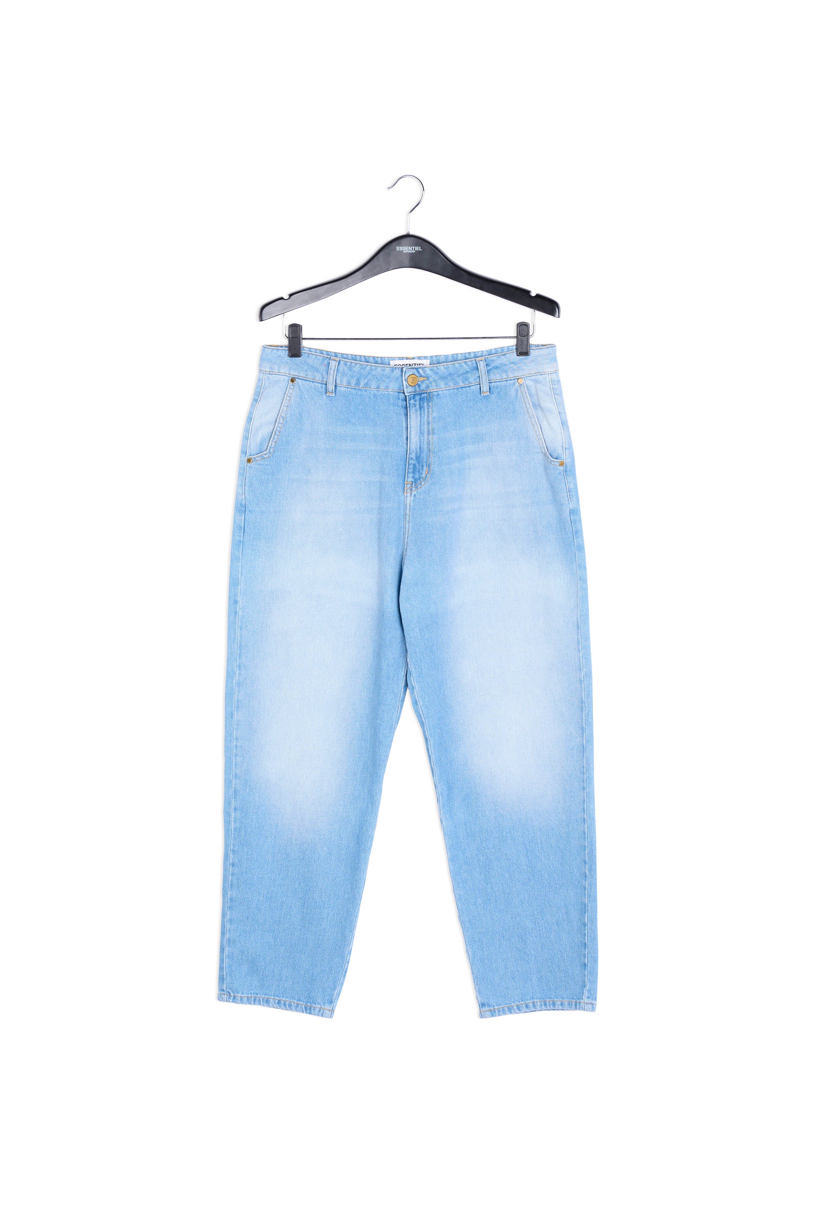 Blue cotton cropped boyfriend jeans with high waist RE—SSENTIEL | Essentiel second hand