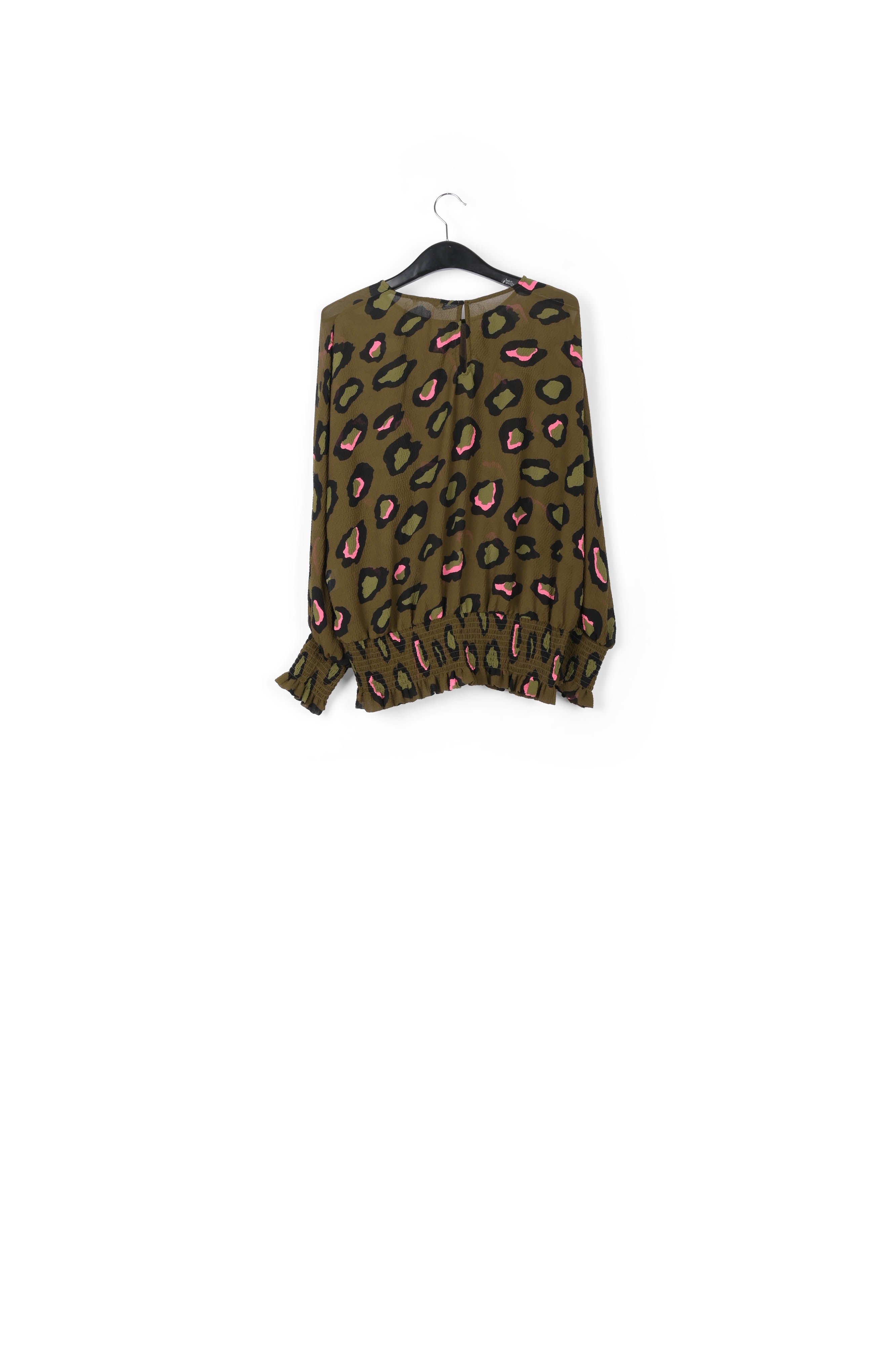 Khaki smocked top with leopard print RE—SSENTIEL | Essentiel second hand