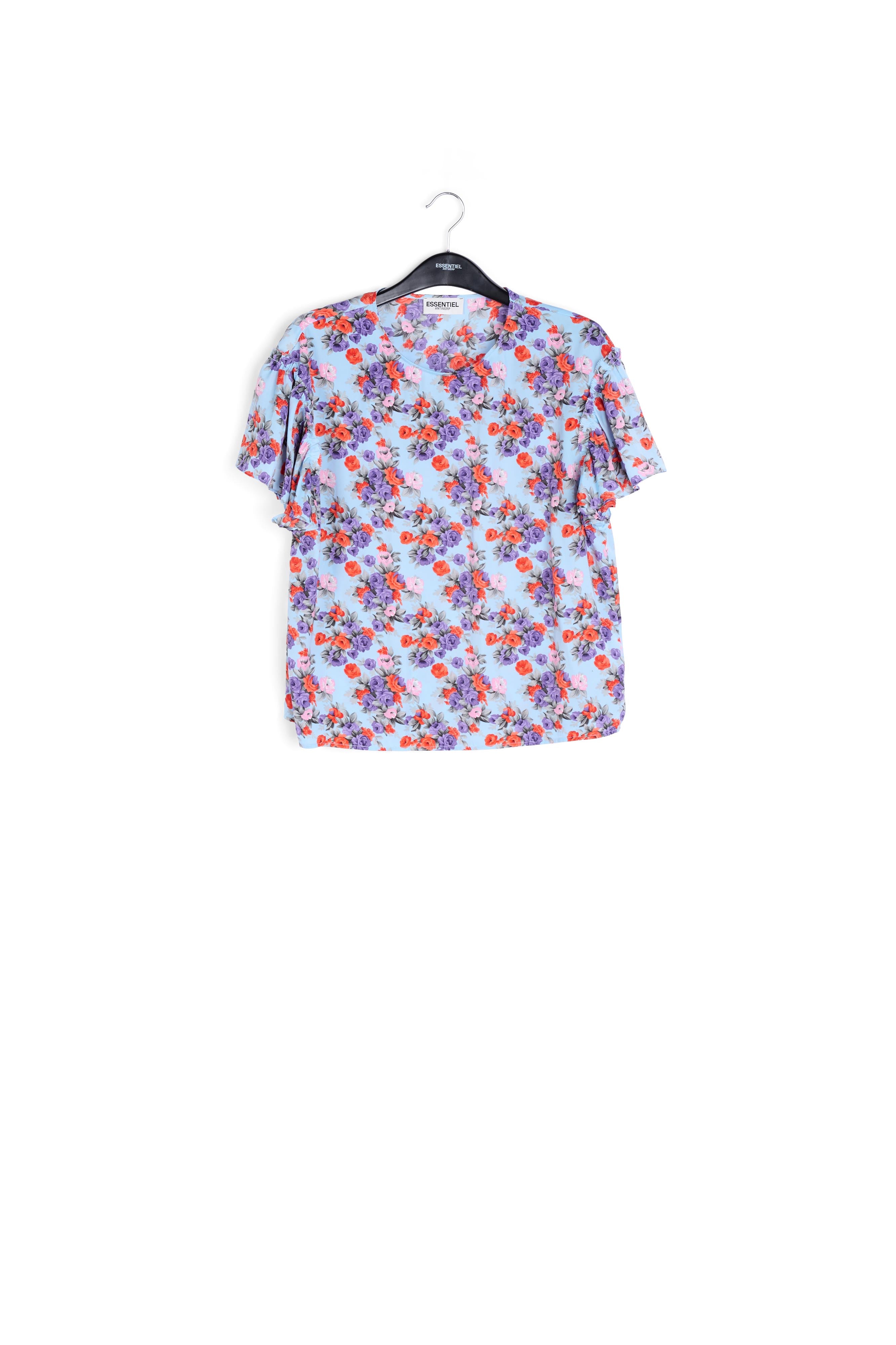 Lichtblauwe bloementop met ruchemouwen RE—SSENTIEL | Essentiel second hand