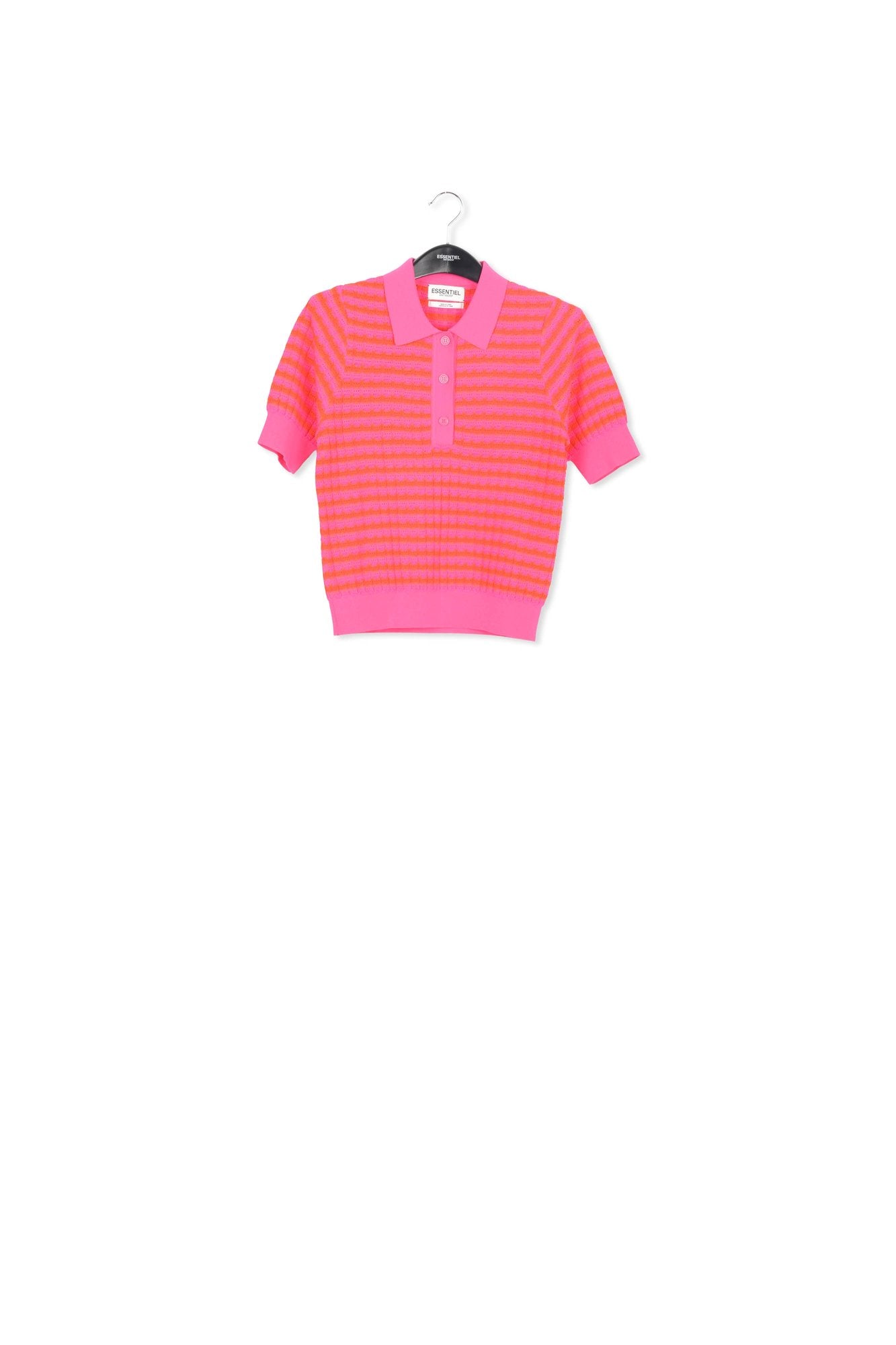 Polo en tricot rayé rose et rouge RE—SSENTIEL | Essentiel second hand