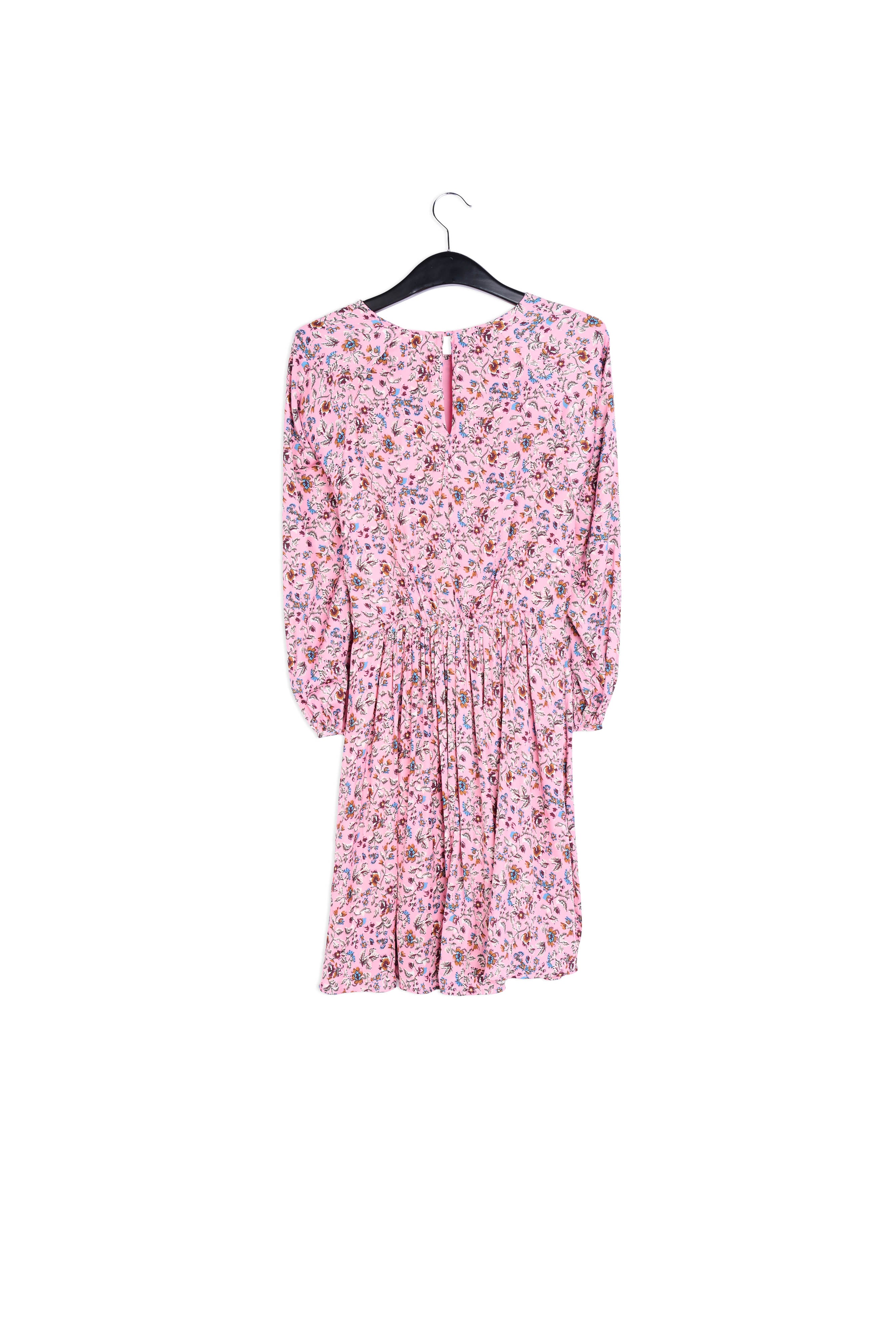 Pink long-sleeved mini dress with flower print RE—SSENTIEL | Essentiel second hand
