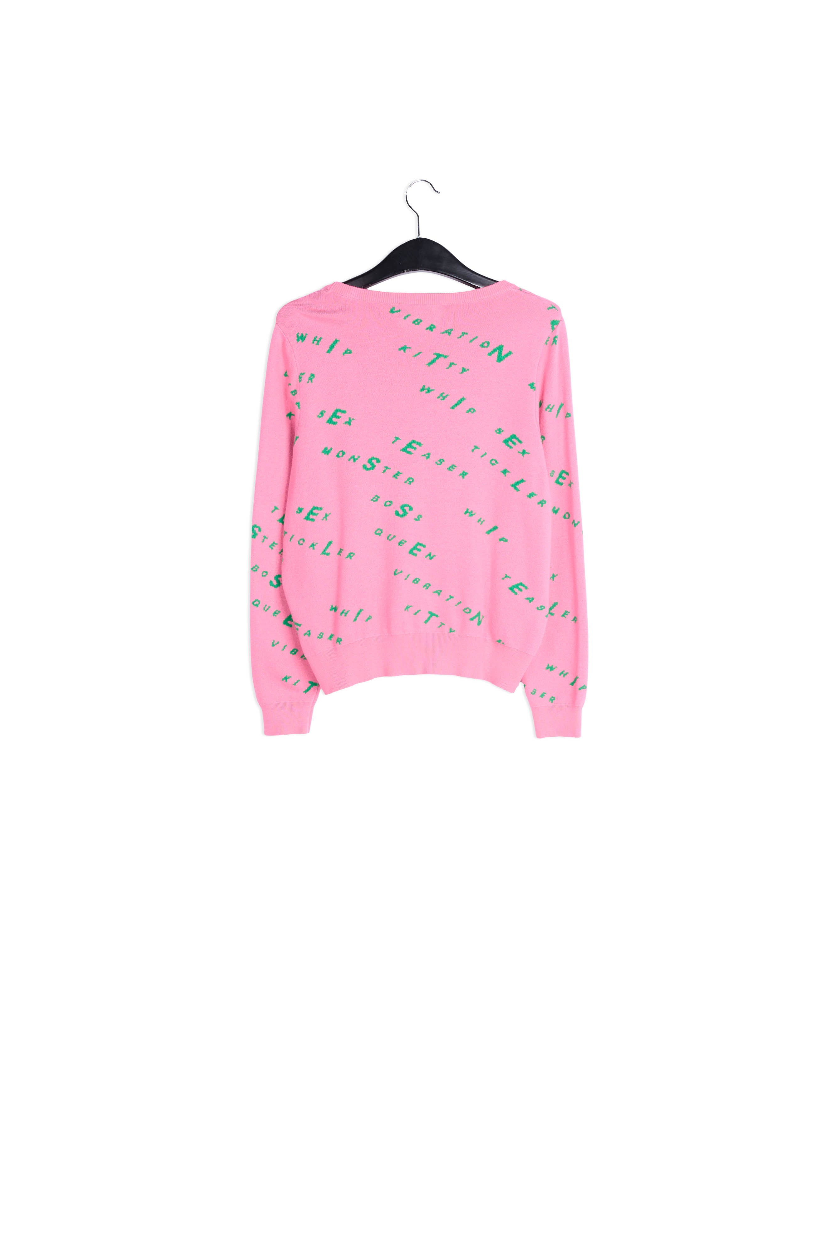 Light pink knitted sweater with dark green print RE—SSENTIEL | Essentiel second hand