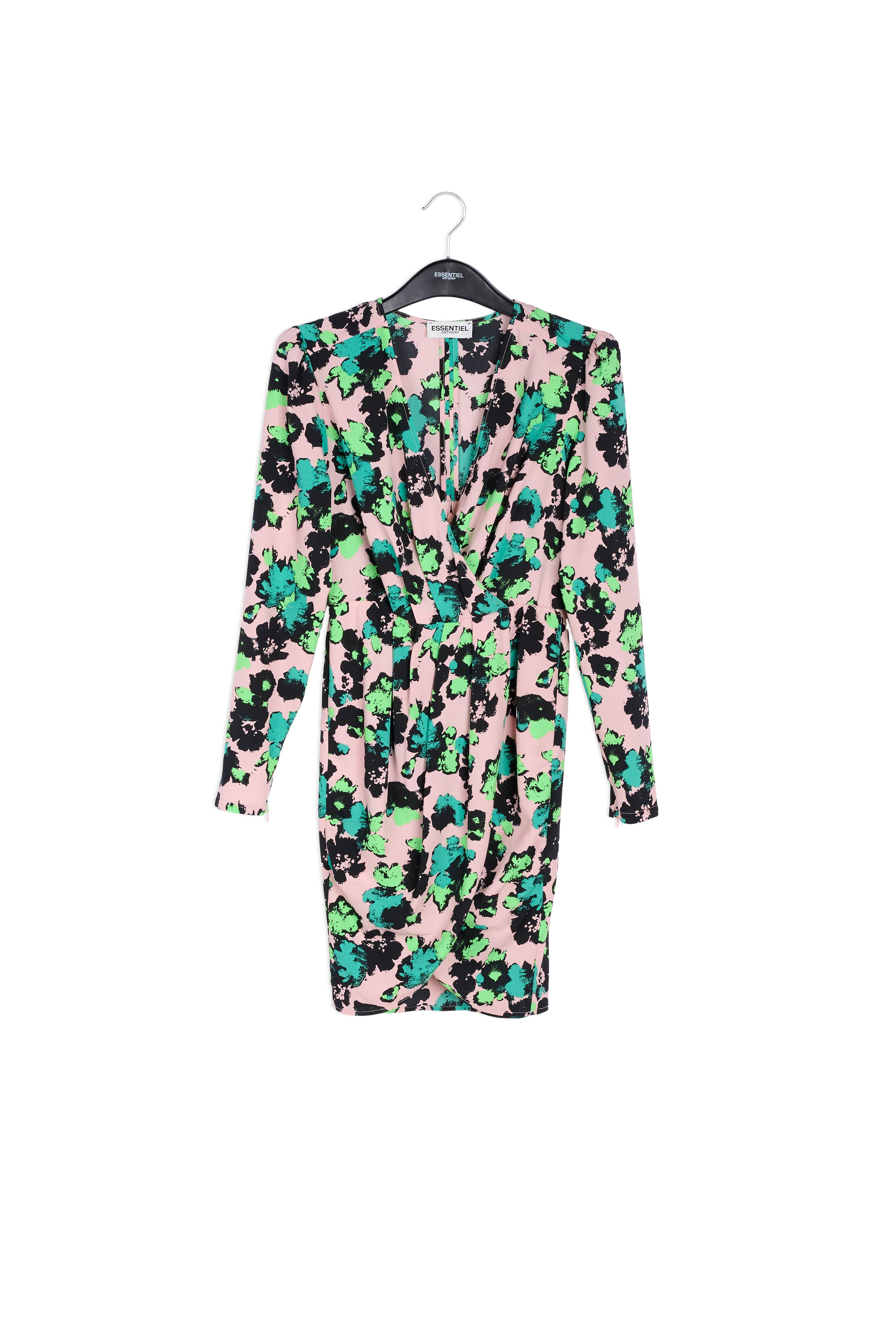 Roze mini-wikkeljurk met bloemenprint RE—SSENTIEL | Essentiel second hand