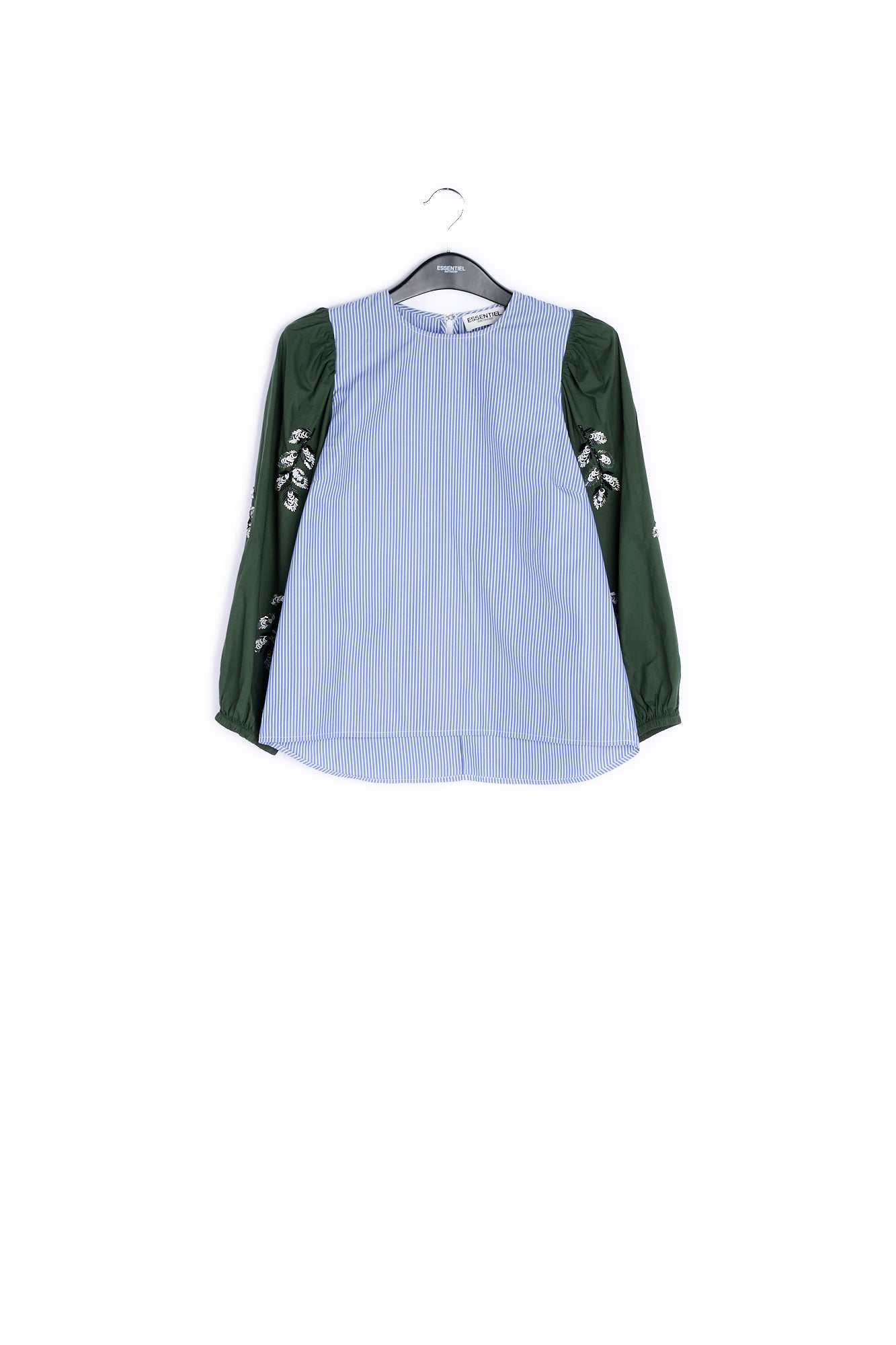 Blue and white embellished puff sleeved top RE—SSENTIEL | Essentiel second hand