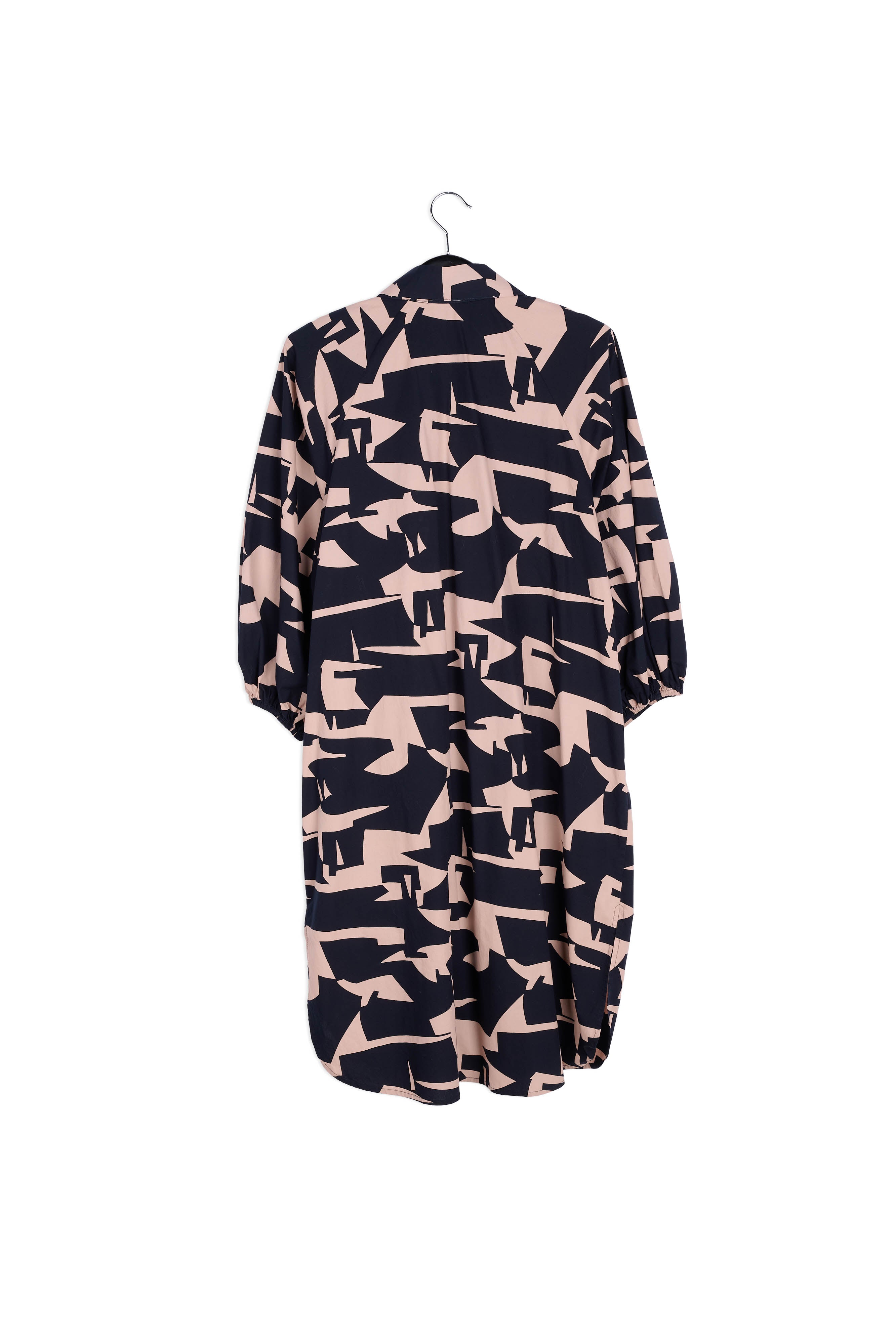 Dark blue and beige abstract print shirt dress RE—SSENTIEL | Essentiel second hand