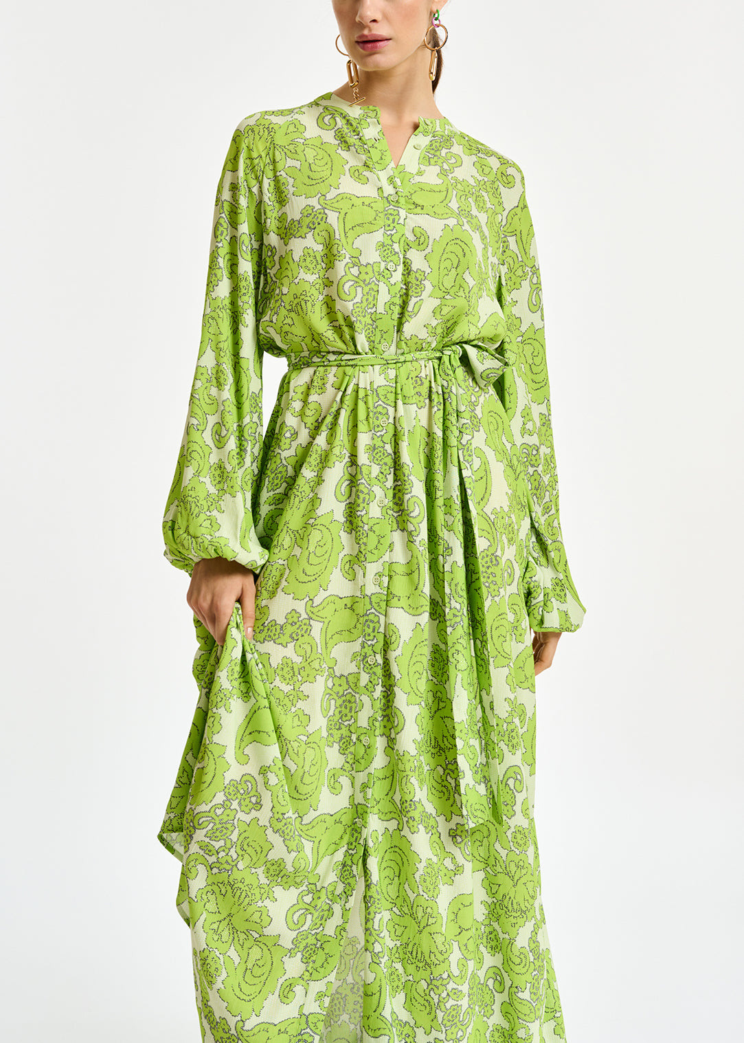 Green maxi-length dress with floral print RE—SSENTIEL | Essentiel second hand