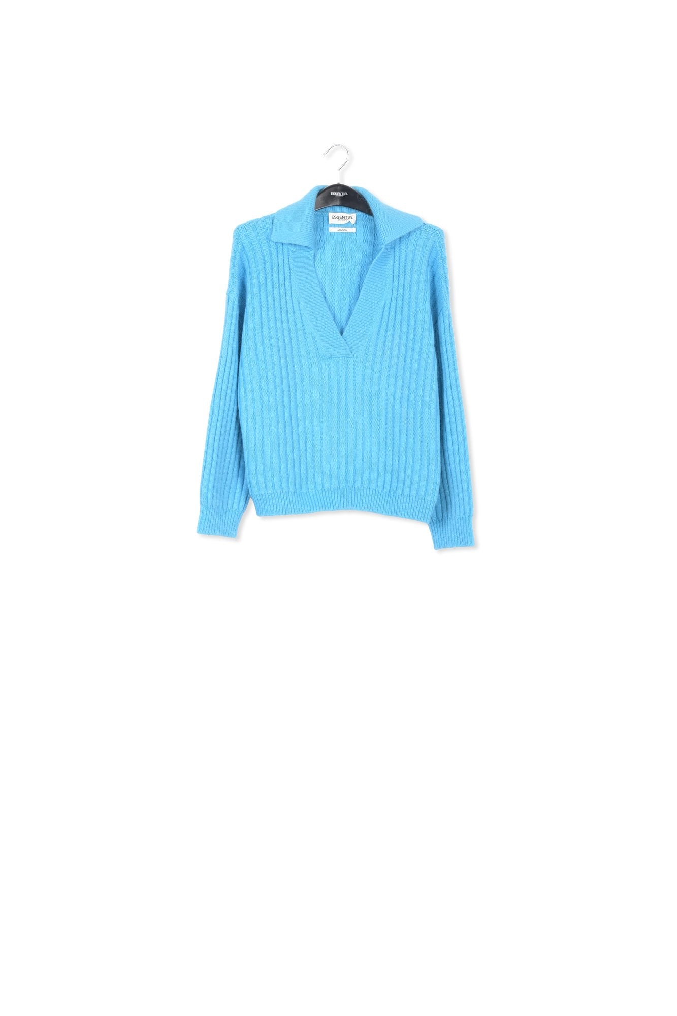 Pull en côtes bleu à  encolure v RE—SSENTIEL | Essentiel second hand