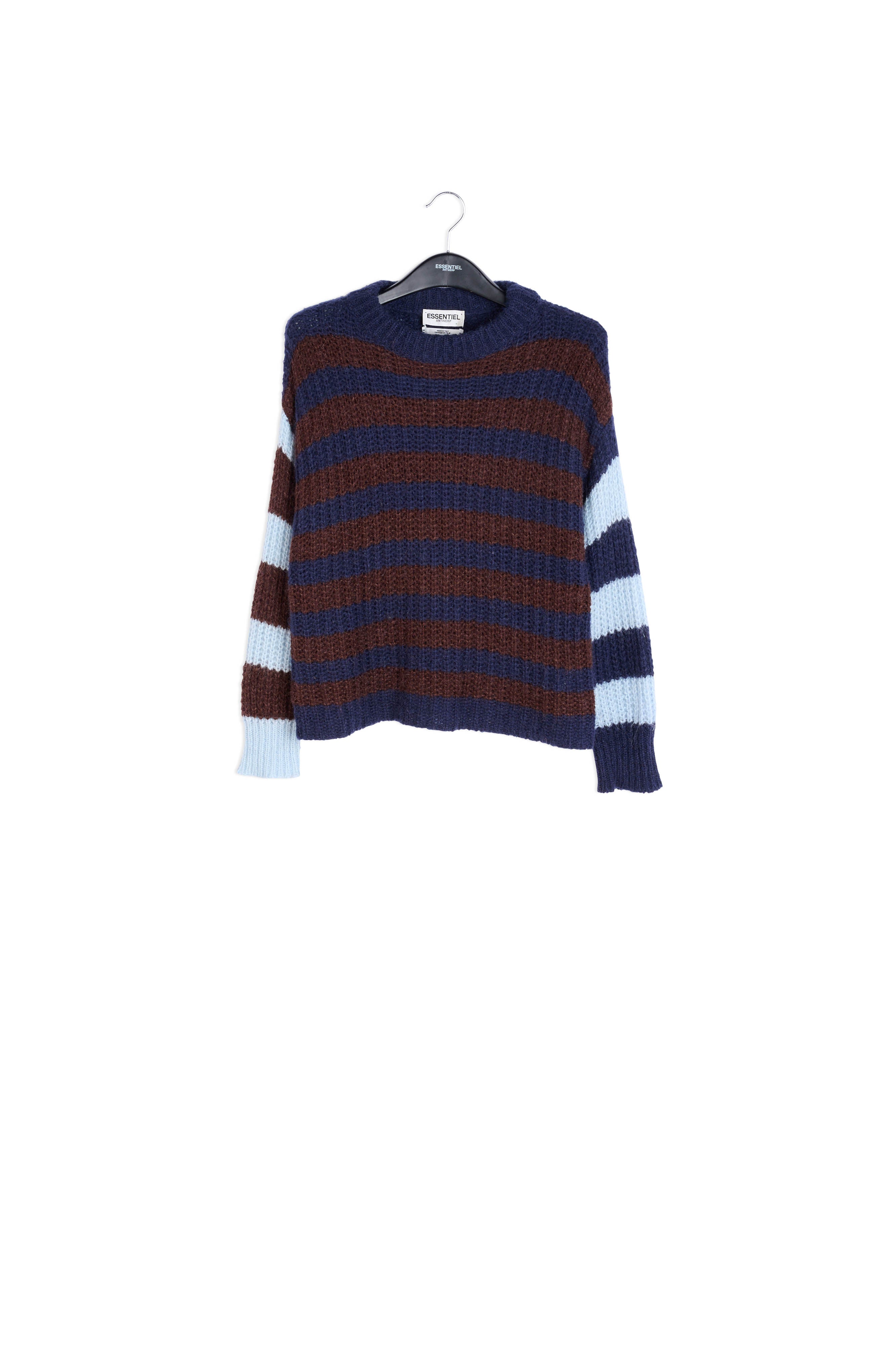 Dark blue, brown and light blue striped ribbed-knit sweater RE—SSENTIEL | Essentiel second hand