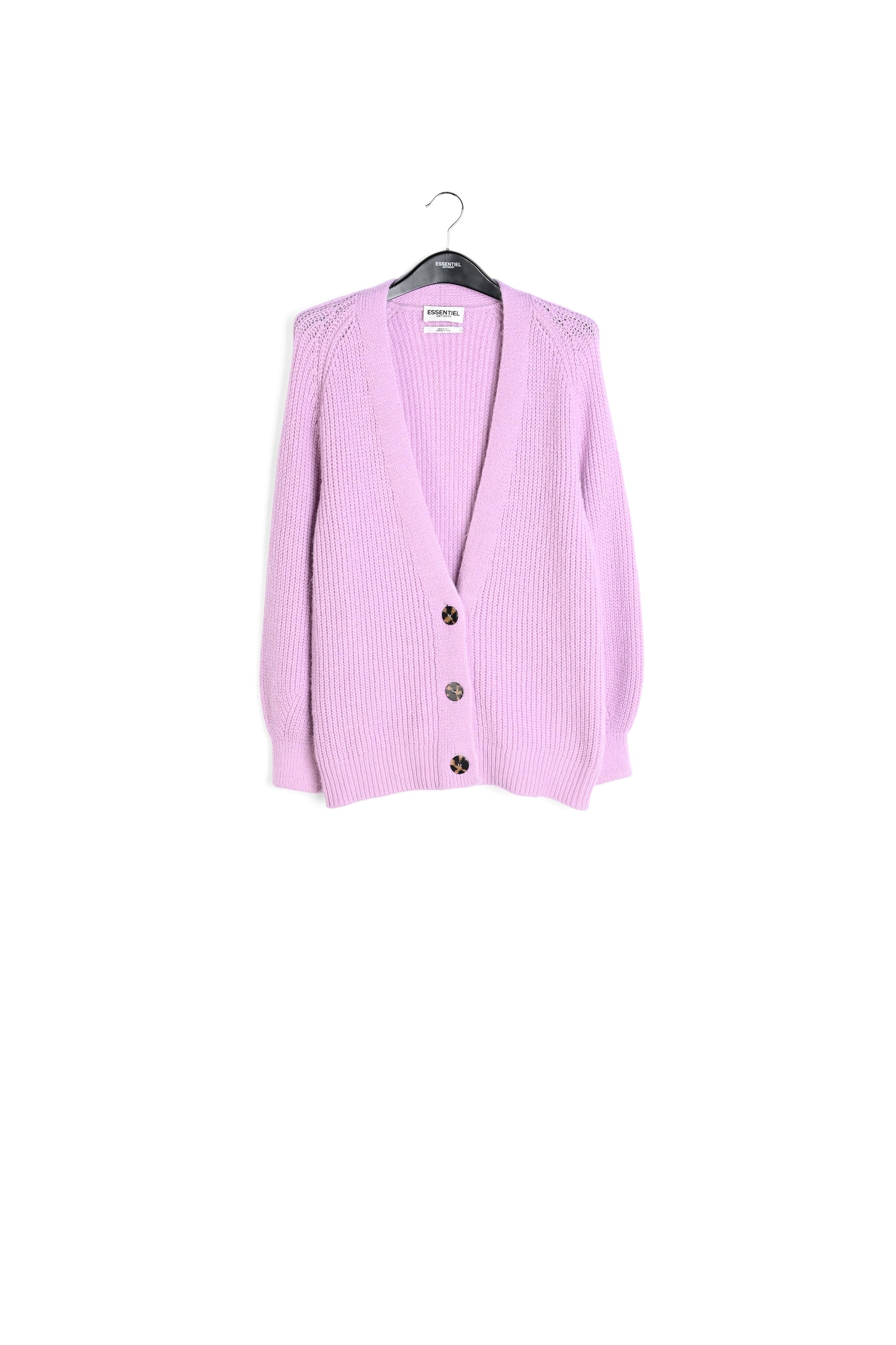 Dusty pink ribbed v-neck cardigan RE—SSENTIEL | Essentiel second hand
