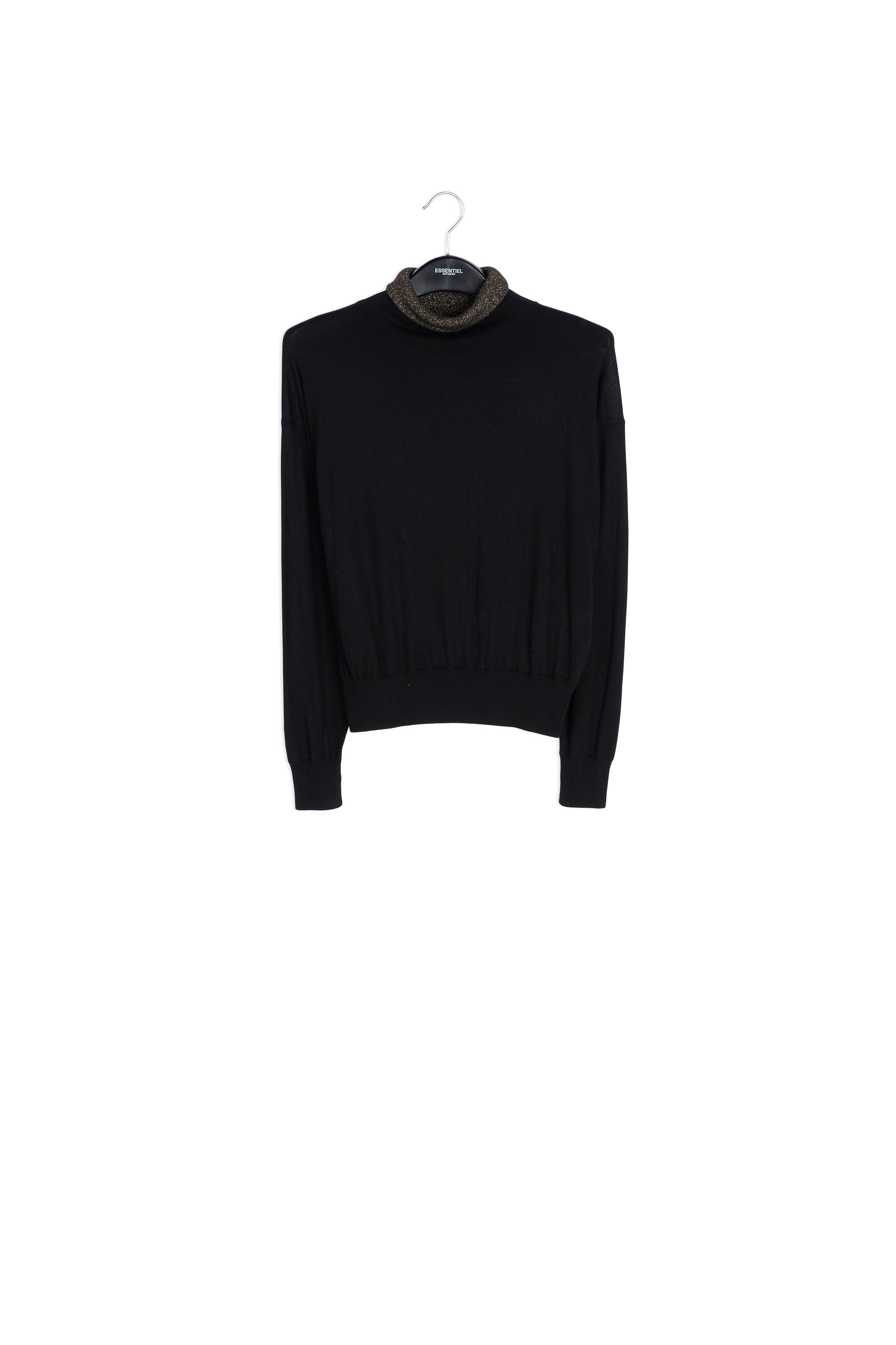 Zwarte en gebroken witte midi-jurk met gefronste mouwen RE—SSENTIEL | Essentiel second hand