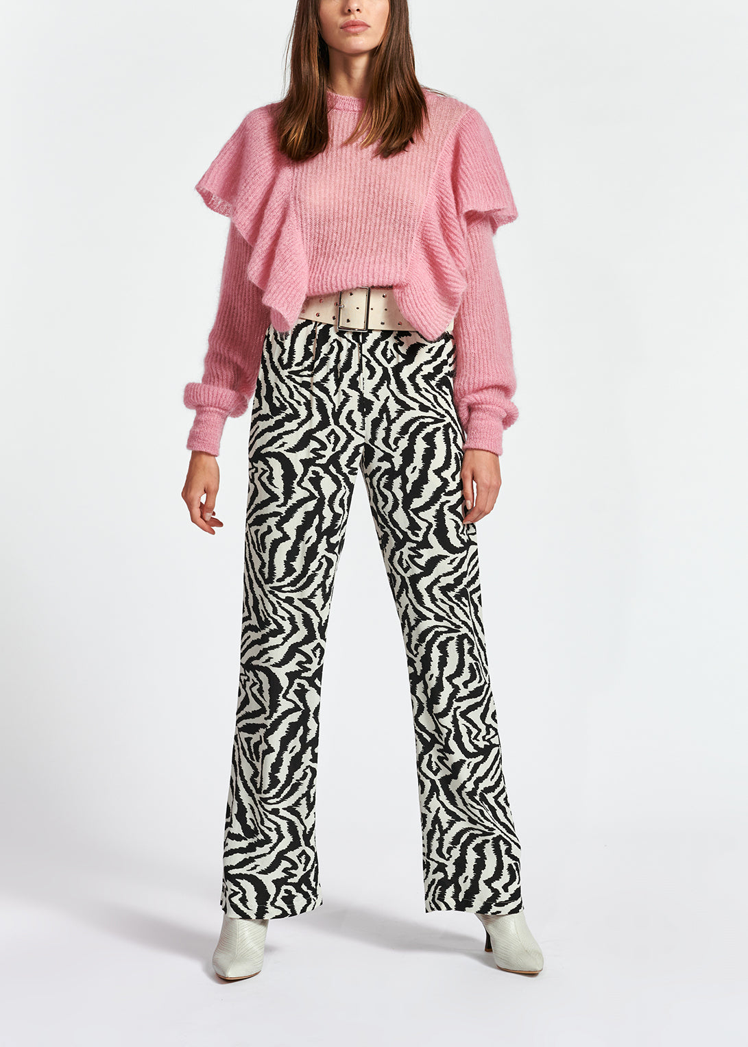 Soft pink mohair-wool blend ruffle sweater RE—SSENTIEL | Essentiel second hand