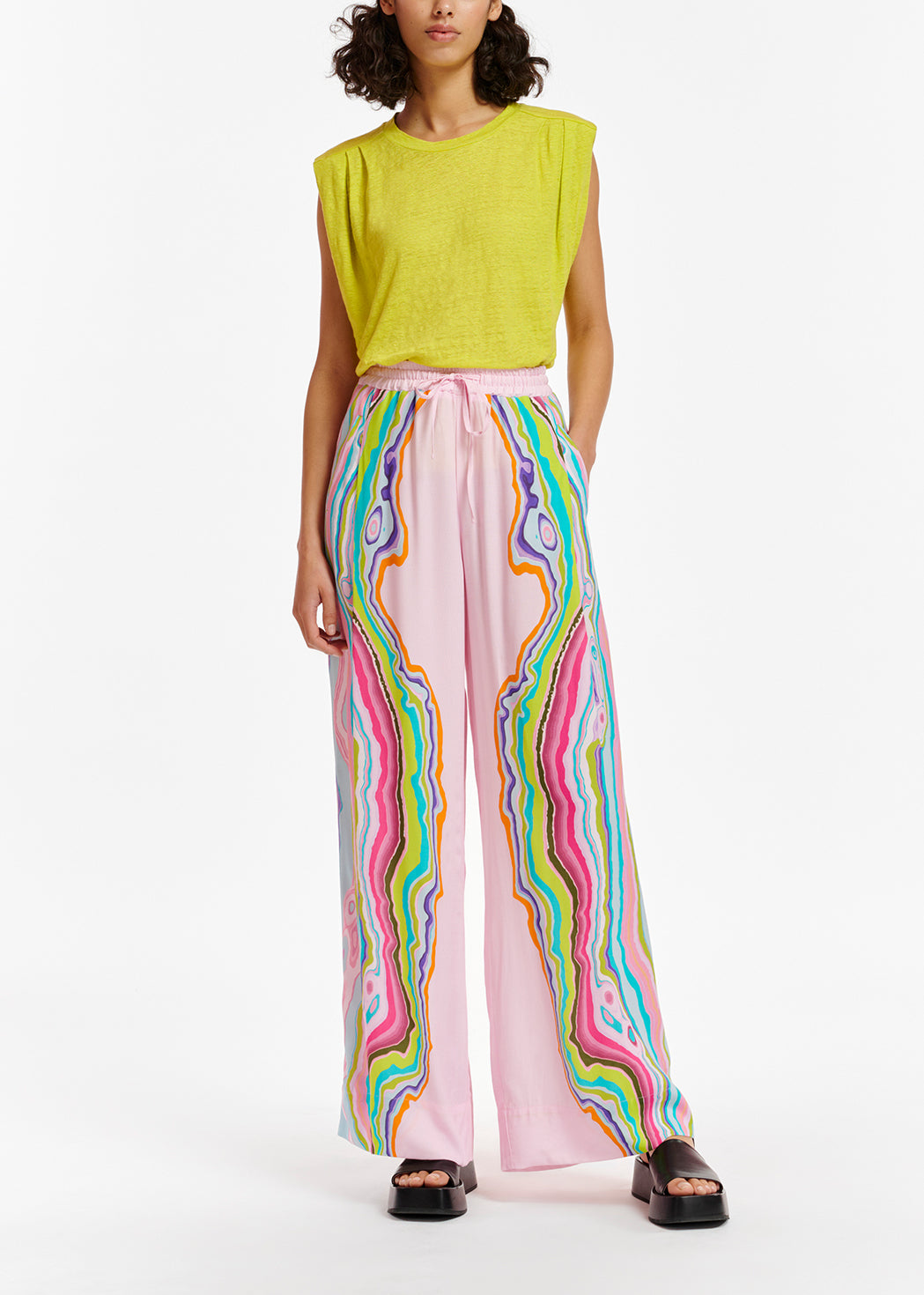 Lime green linen sleeveless T-shirt RE—SSENTIEL | Essentiel second hand