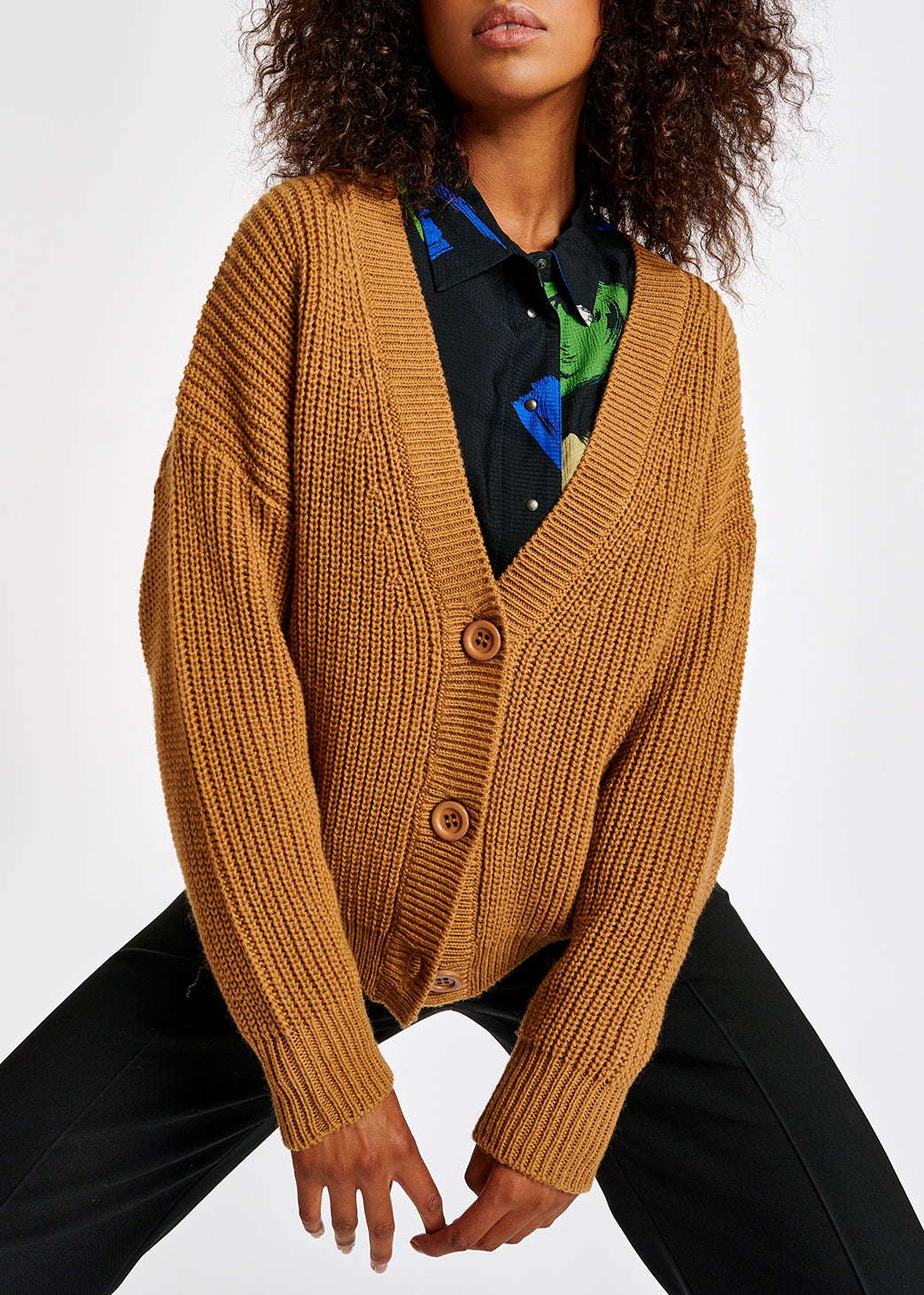 Camel ribbed-knit cardigan RE—SSENTIEL | Essentiel second hand