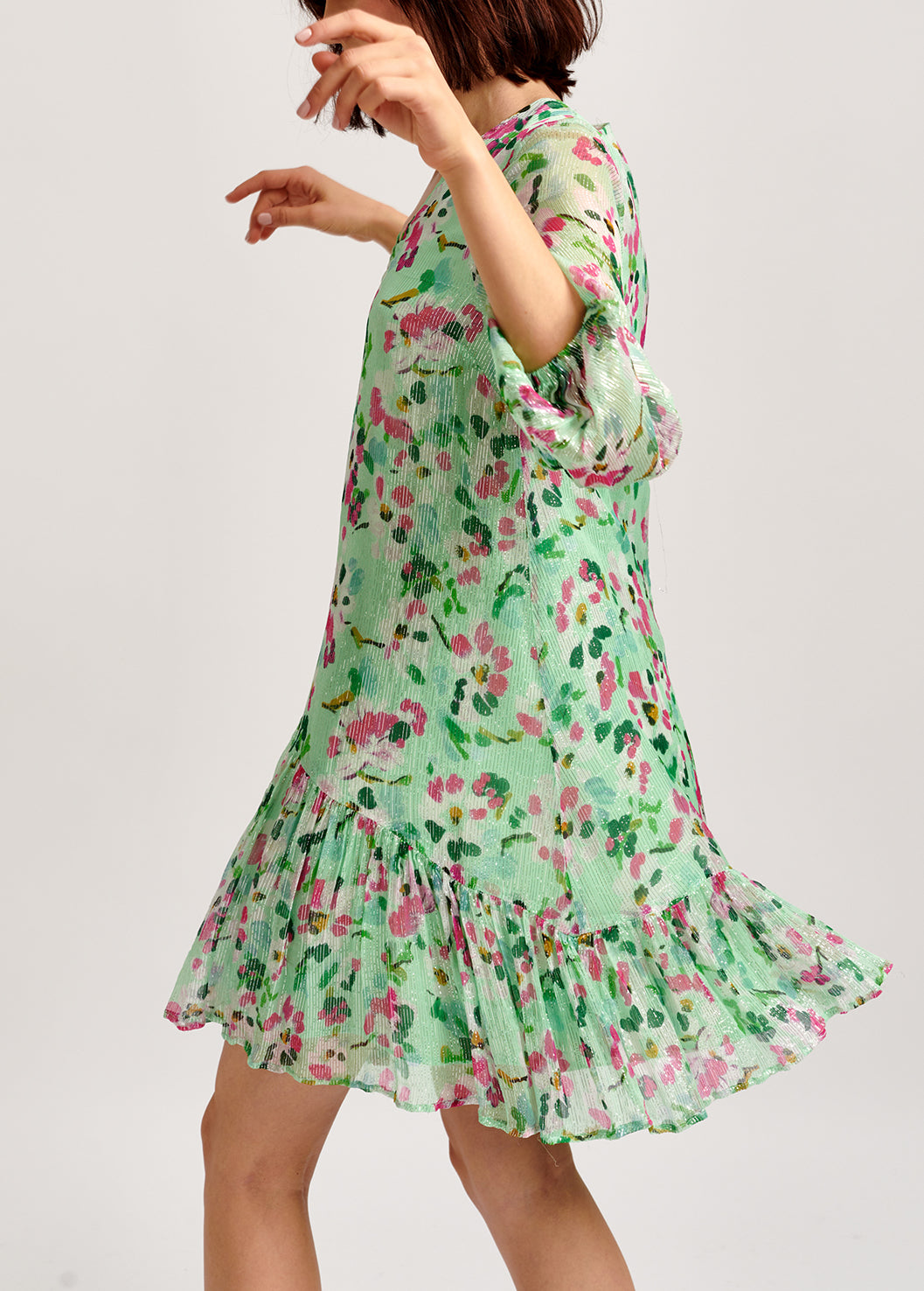 Robe trapèze vert menthe à imprimé floral RE—SSENTIEL | Essentiel second hand