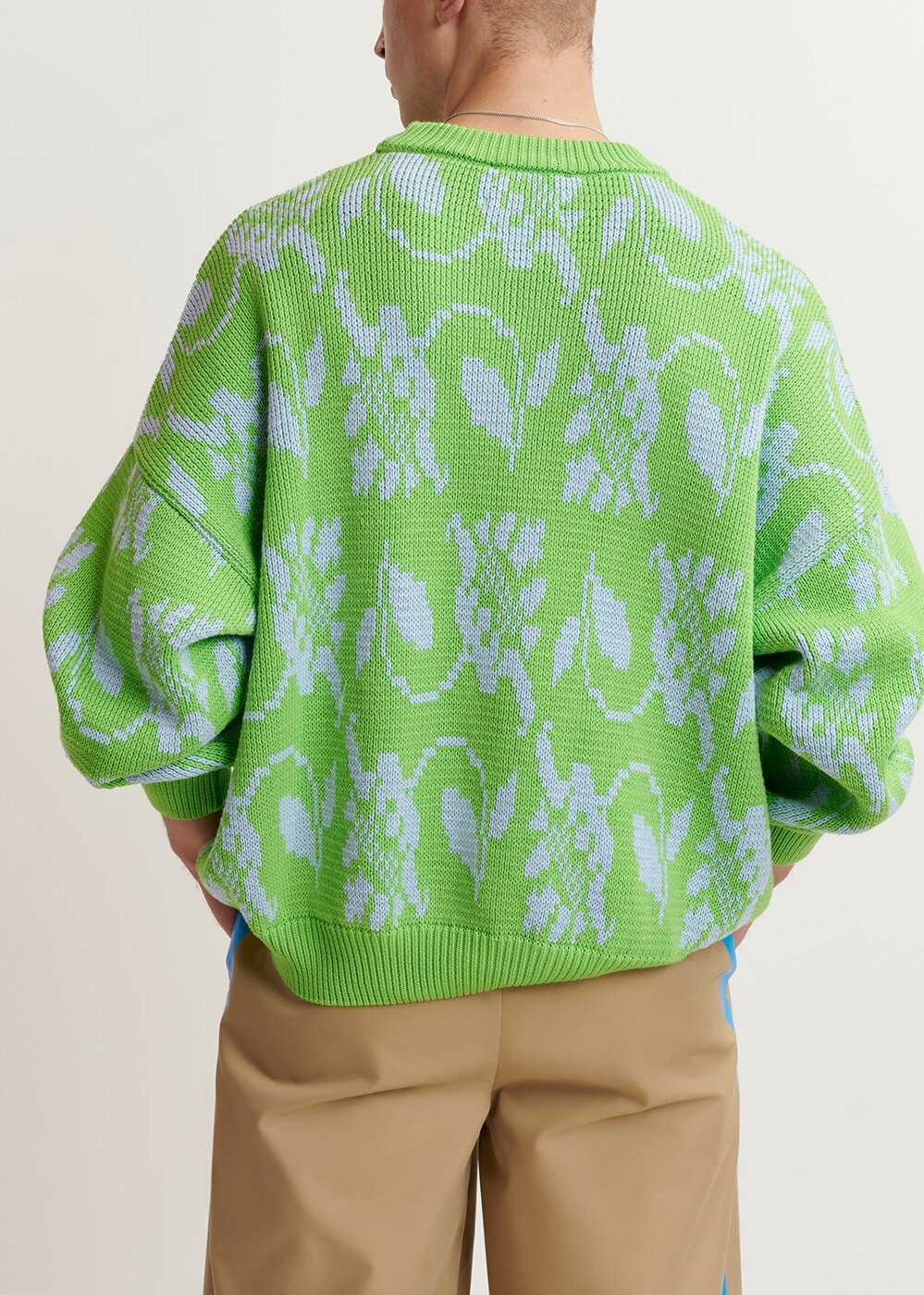 Green and light blue floral-jacquard knit sweater RE—SSENTIEL | Essentiel second hand