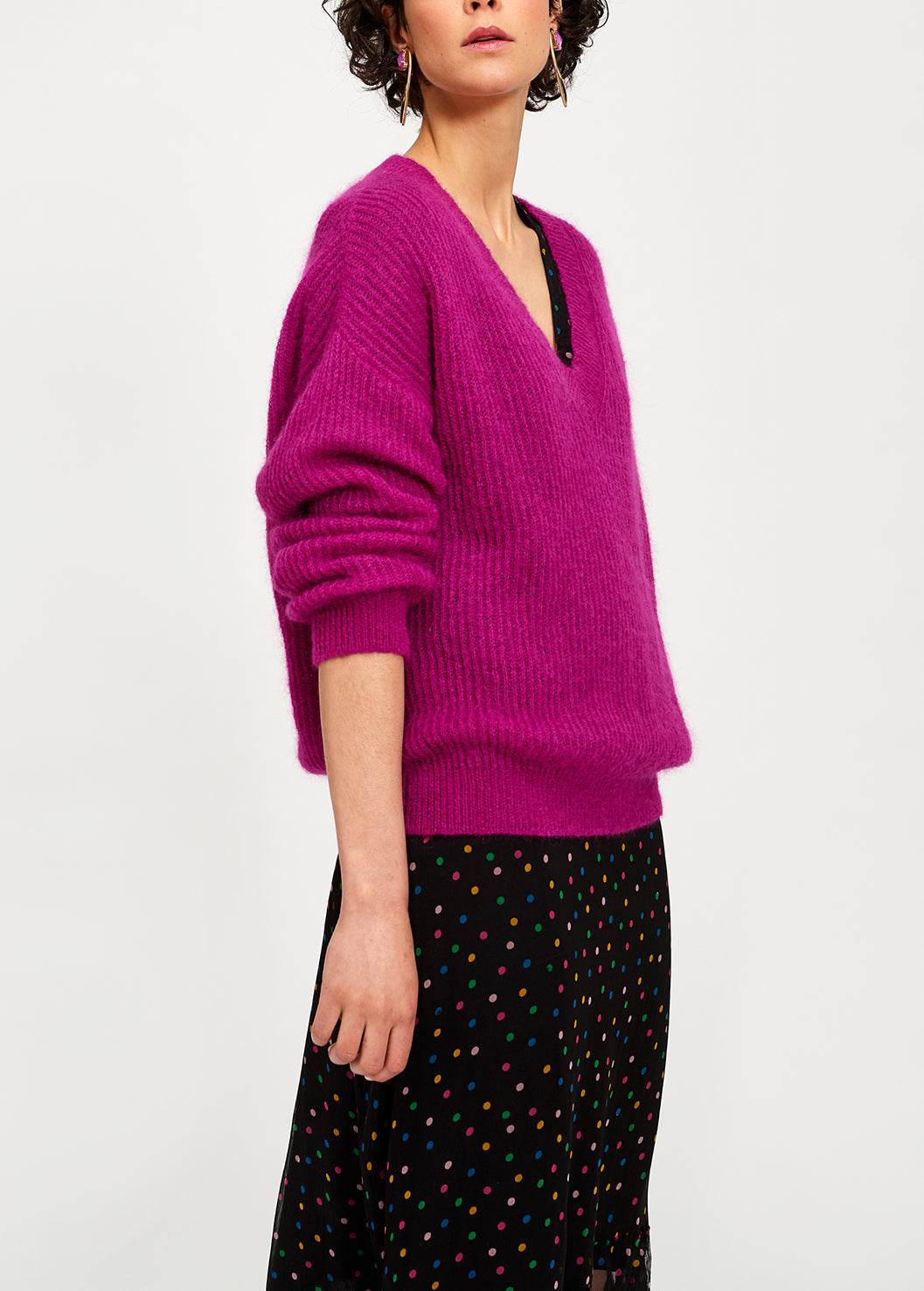 Purple mohair blend v-neck sweater RE—SSENTIEL | Essentiel second hand