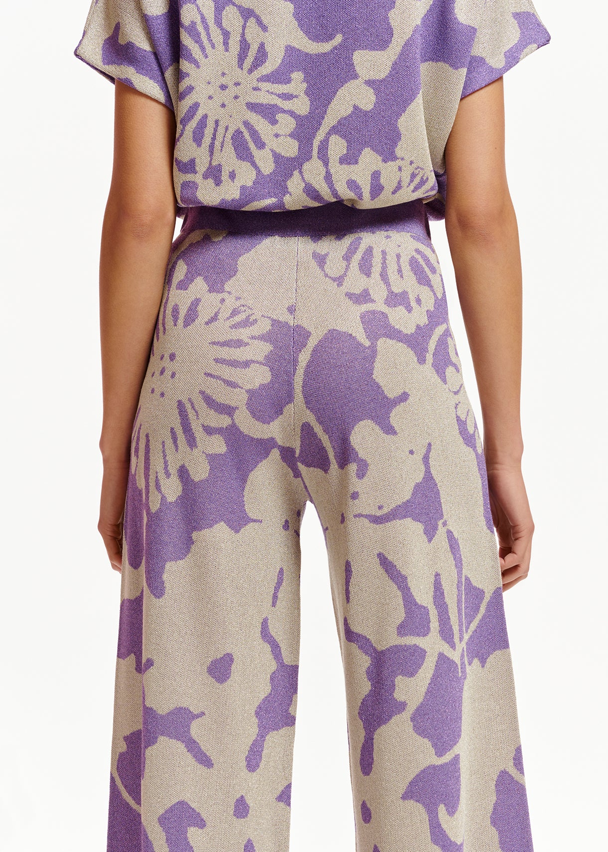 Beige and purple jacquard-knit lurex pants RE—SSENTIEL | Essentiel second hand