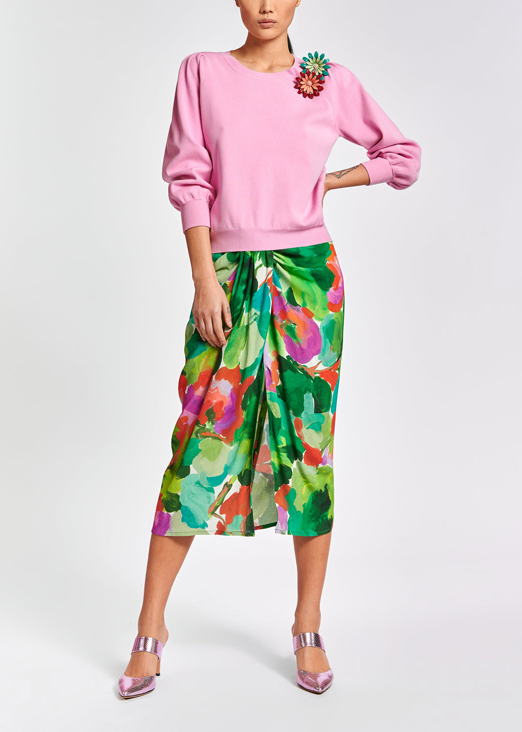 Light pink sweater with pleat details RE—SSENTIEL | Essentiel second hand