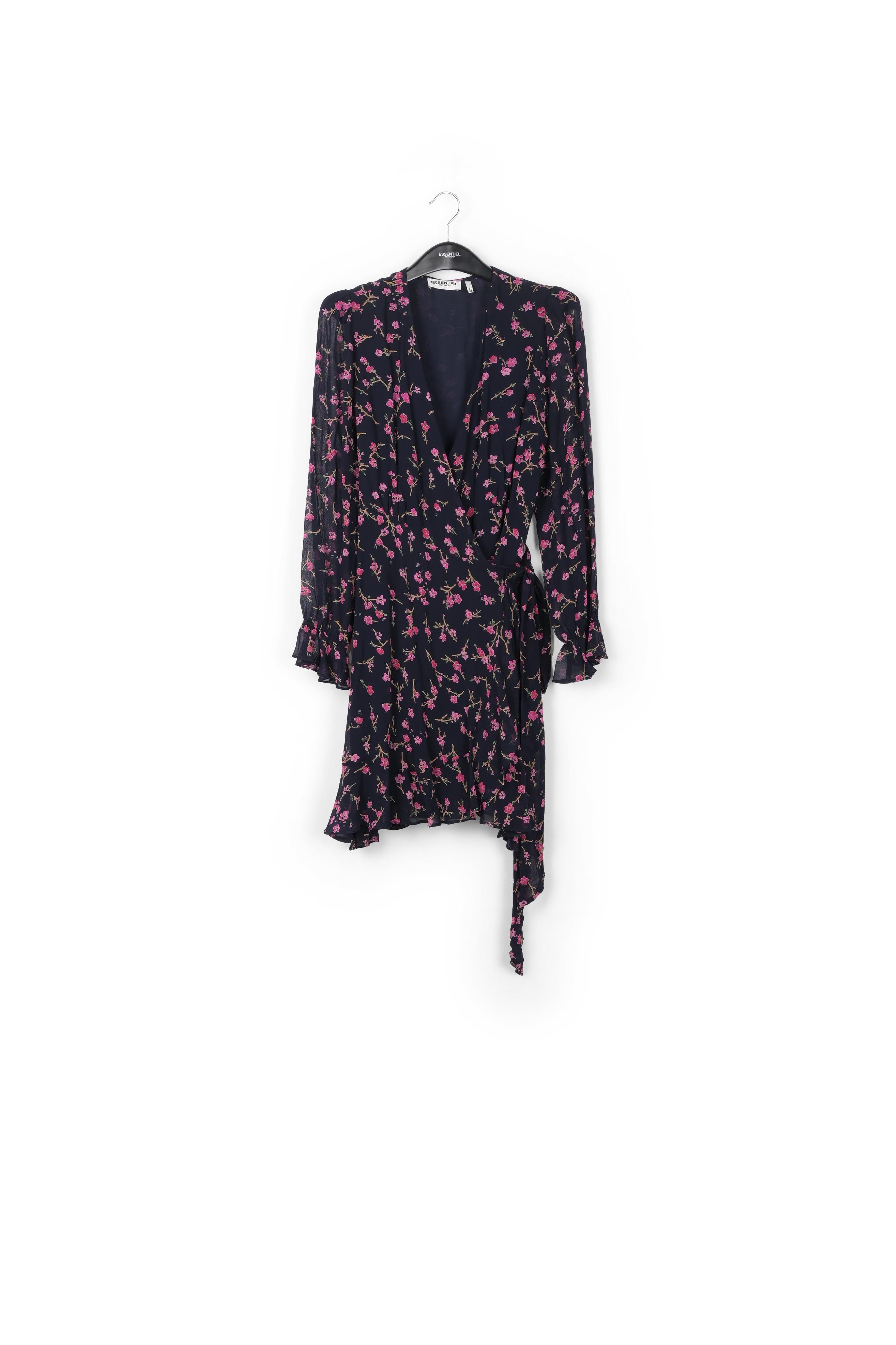 Dark blue floral mini wrap dress RE—SSENTIEL | Essentiel second hand