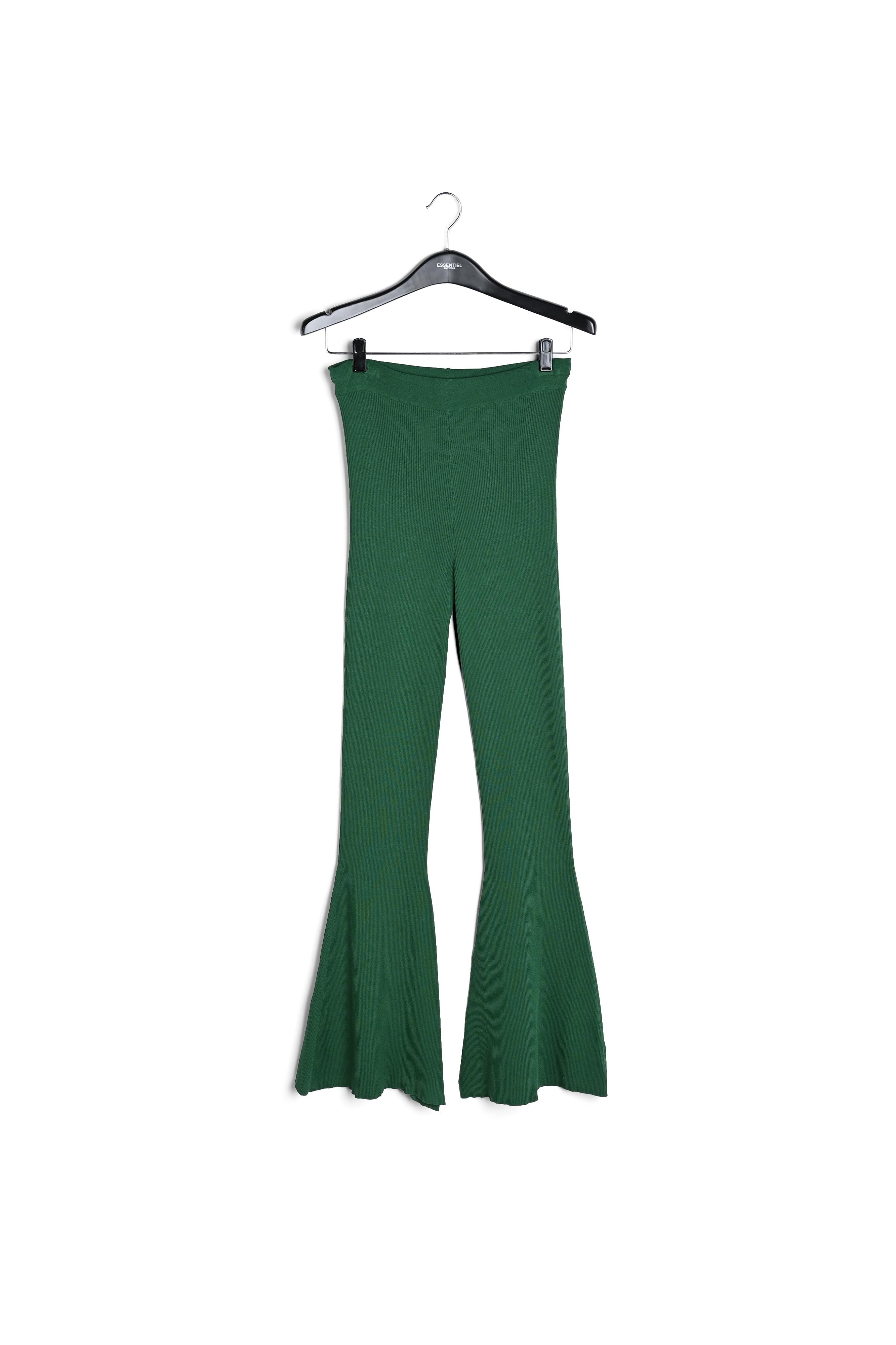 Pantalon évasé en tricot vert foncé RE—SSENTIEL | Essentiel second hand